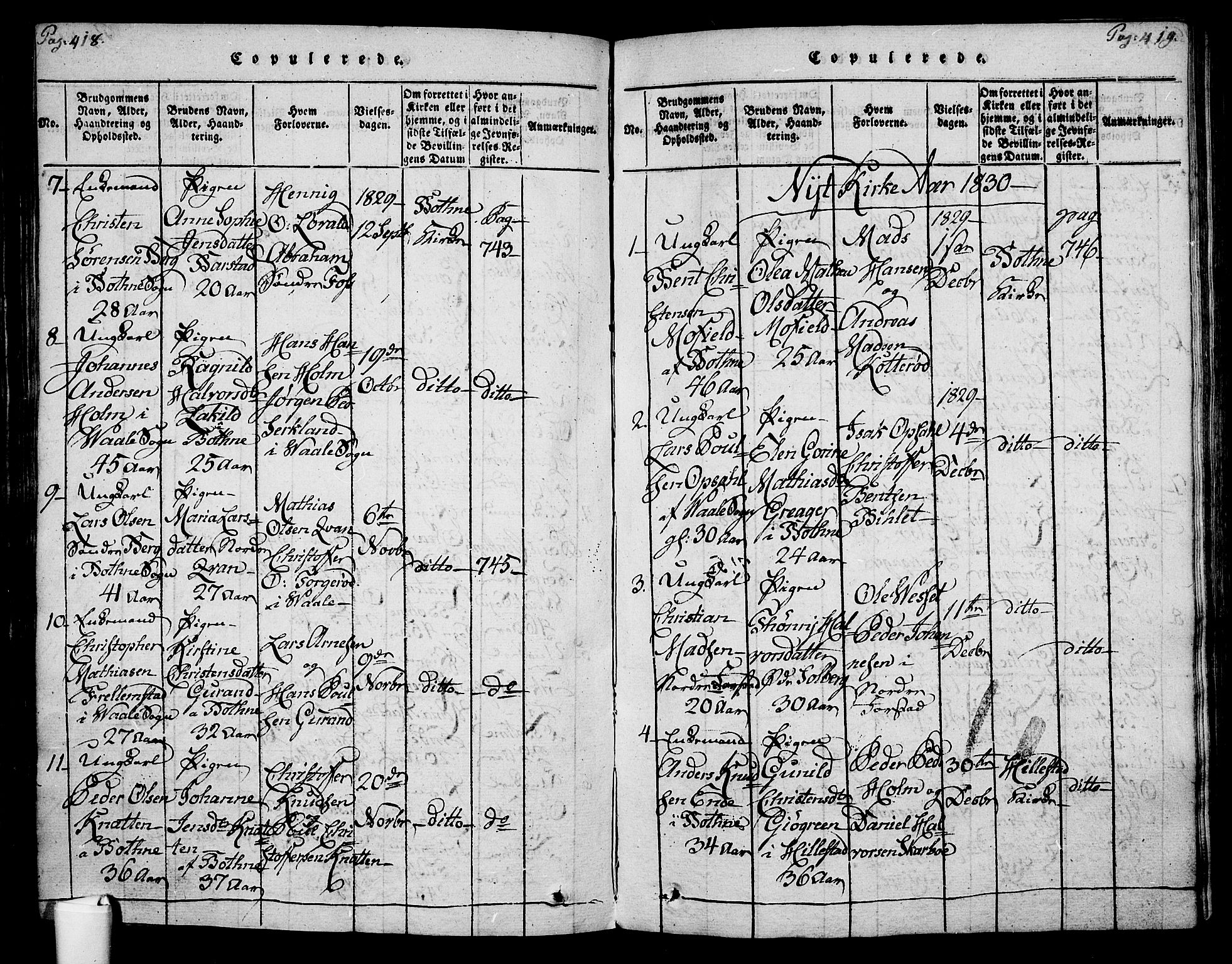 Botne kirkebøker, AV/SAKO-A-340/F/Fa/L0005: Parish register (official) no. I 5, 1814-1836, p. 418-419