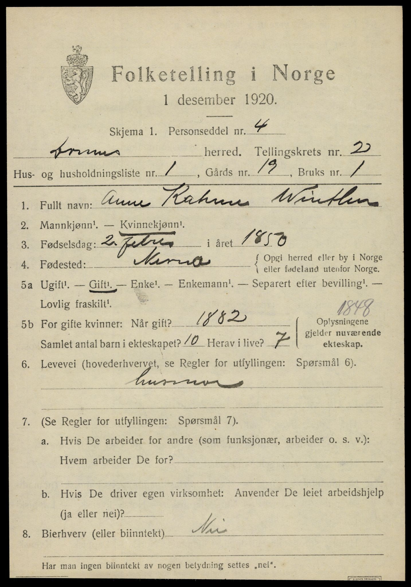 SAT, 1920 census for Dønnes, 1920, p. 1222