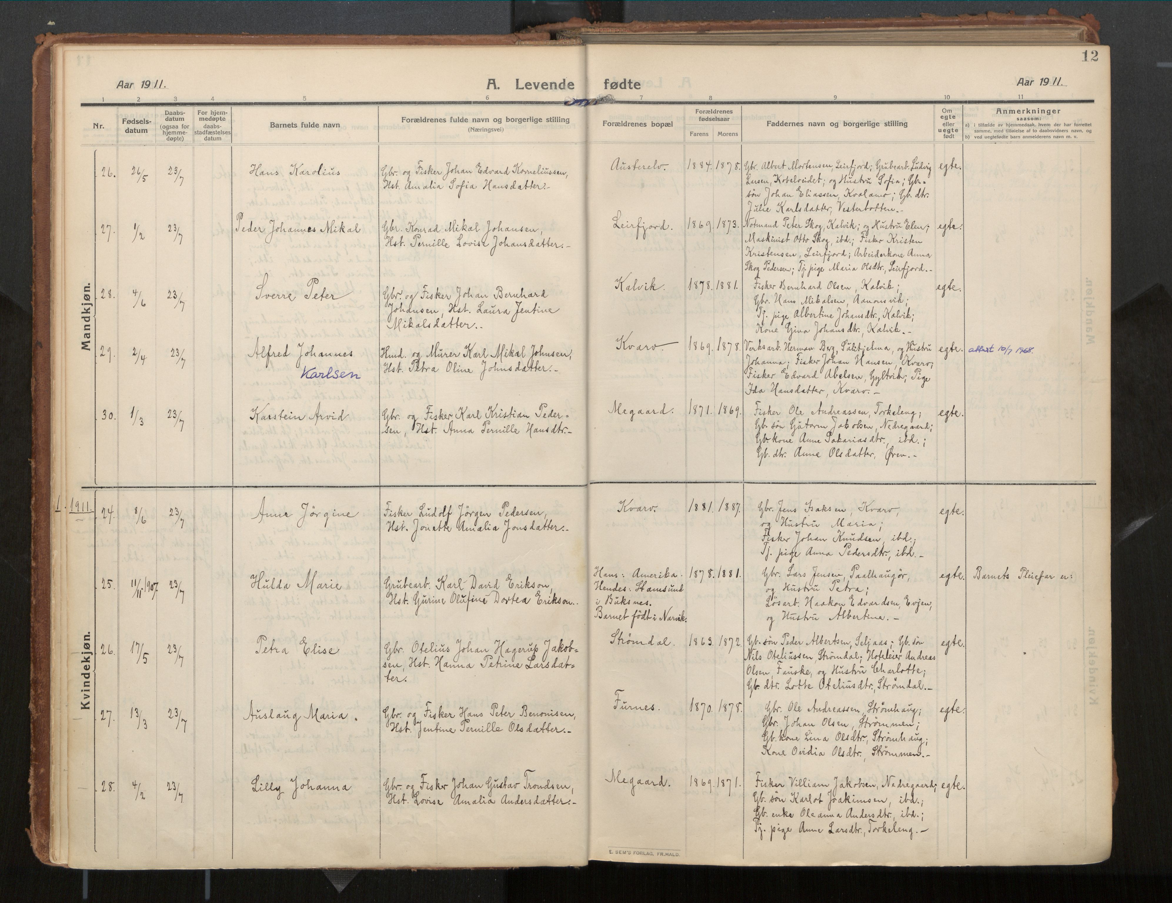 Ministerialprotokoller, klokkerbøker og fødselsregistre - Nordland, SAT/A-1459/854/L0784: Parish register (official) no. 854A07, 1910-1922, p. 12