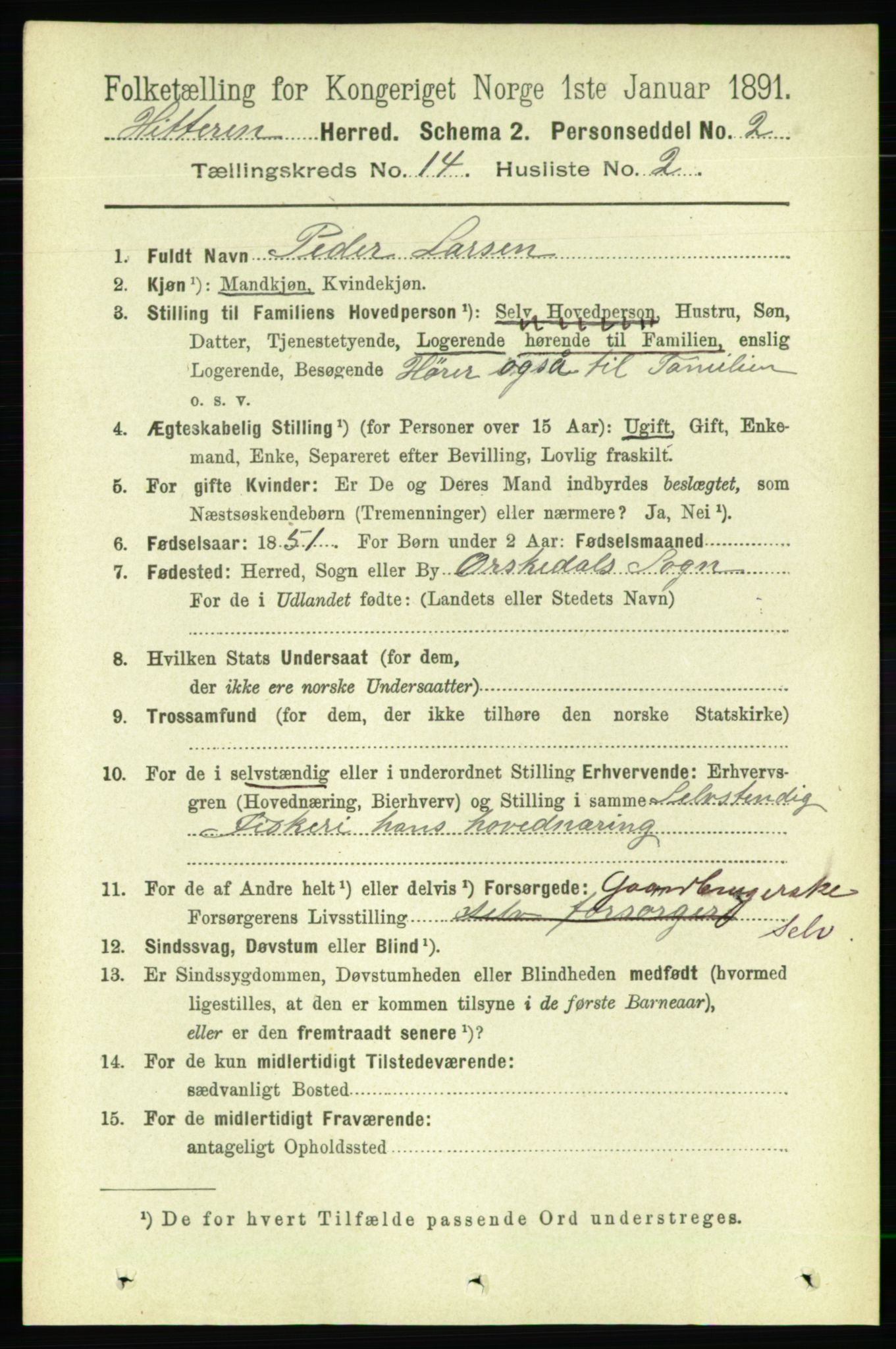 RA, 1891 census for 1617 Hitra, 1891, p. 2984