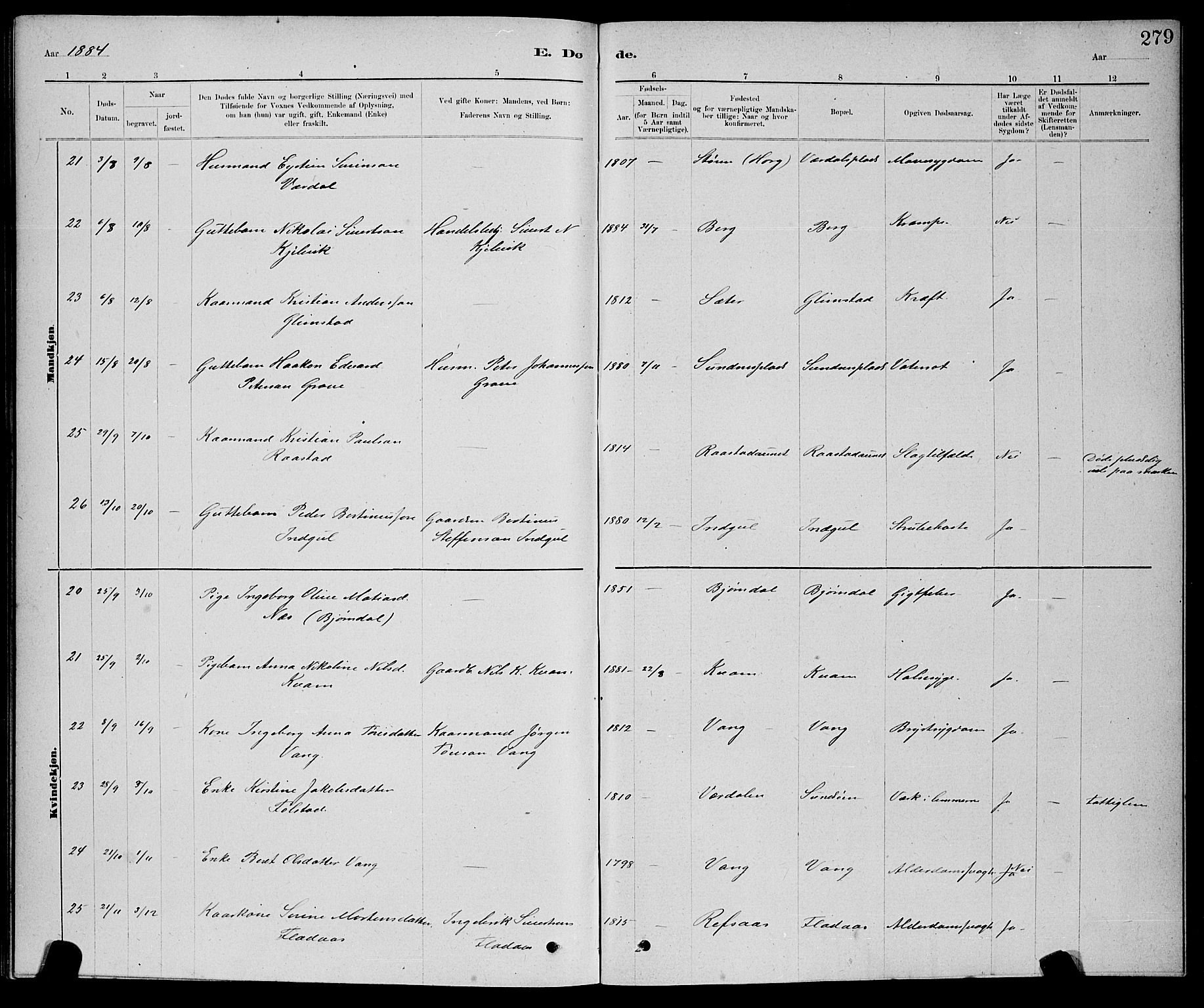 Ministerialprotokoller, klokkerbøker og fødselsregistre - Nord-Trøndelag, AV/SAT-A-1458/730/L0301: Parish register (copy) no. 730C04, 1880-1897, p. 279