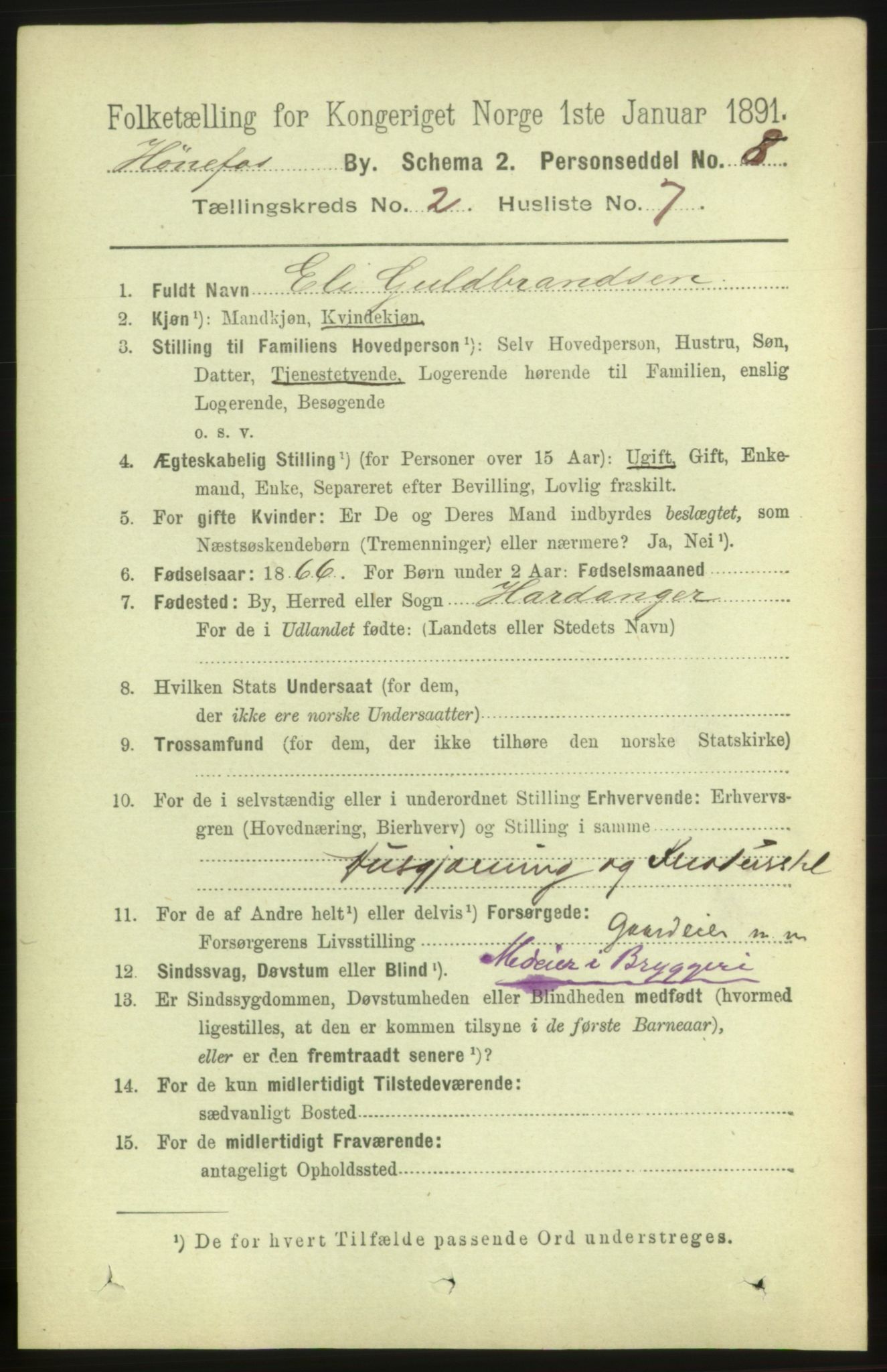 RA, 1891 census for 0601 Hønefoss, 1891, p. 632