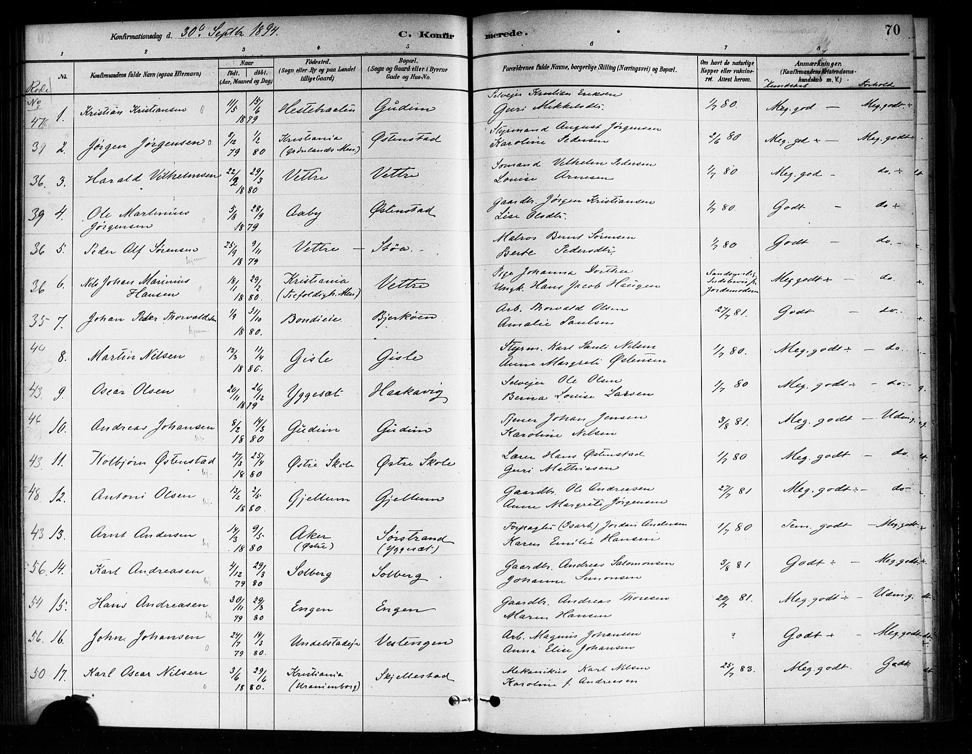 Asker prestekontor Kirkebøker, SAO/A-10256a/F/Fa/L0014: Parish register (official) no. I 14, 1879-1900, p. 70