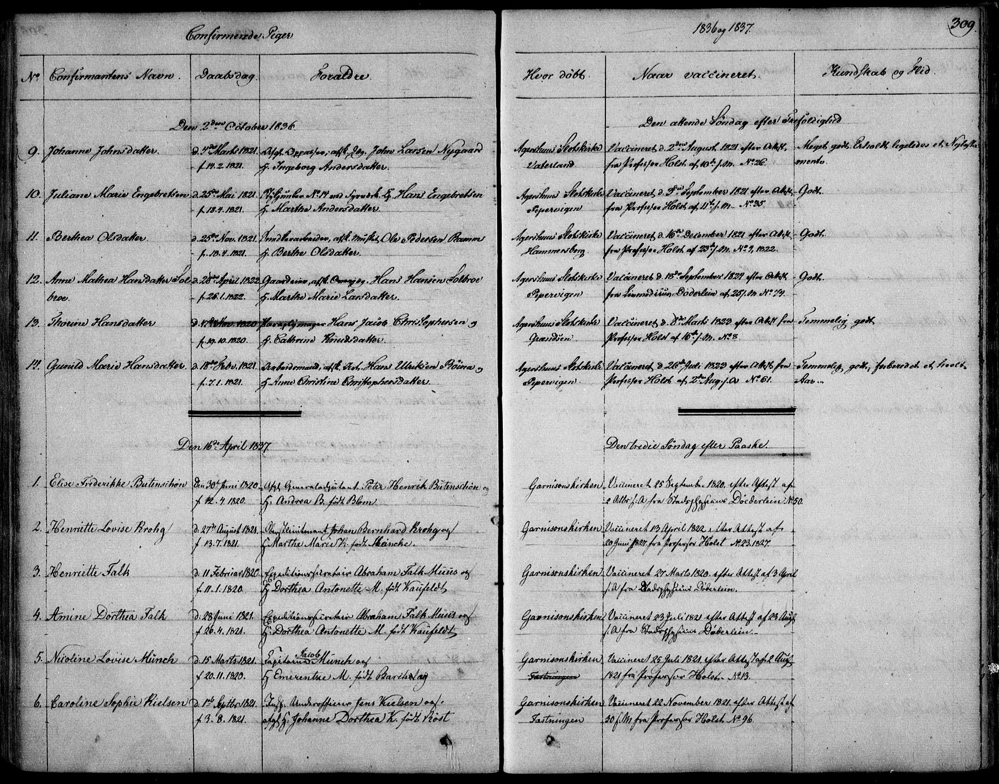 Garnisonsmenigheten Kirkebøker, SAO/A-10846/F/Fa/L0006: Parish register (official) no. 6, 1828-1841, p. 309