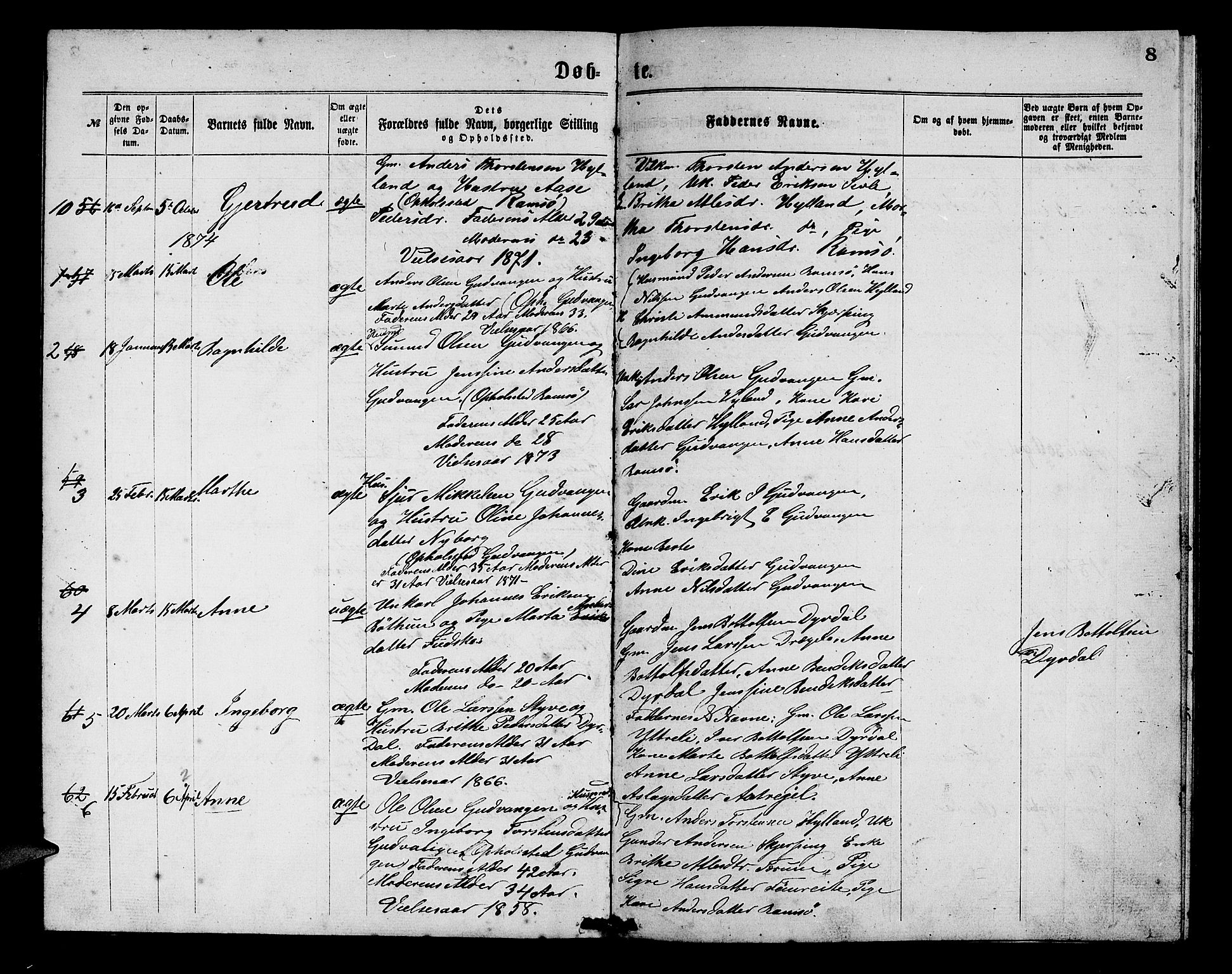 Aurland sokneprestembete, SAB/A-99937/H/Hb/Hbc/L0001: Parish register (copy) no. C 1, 1868-1883, p. 8