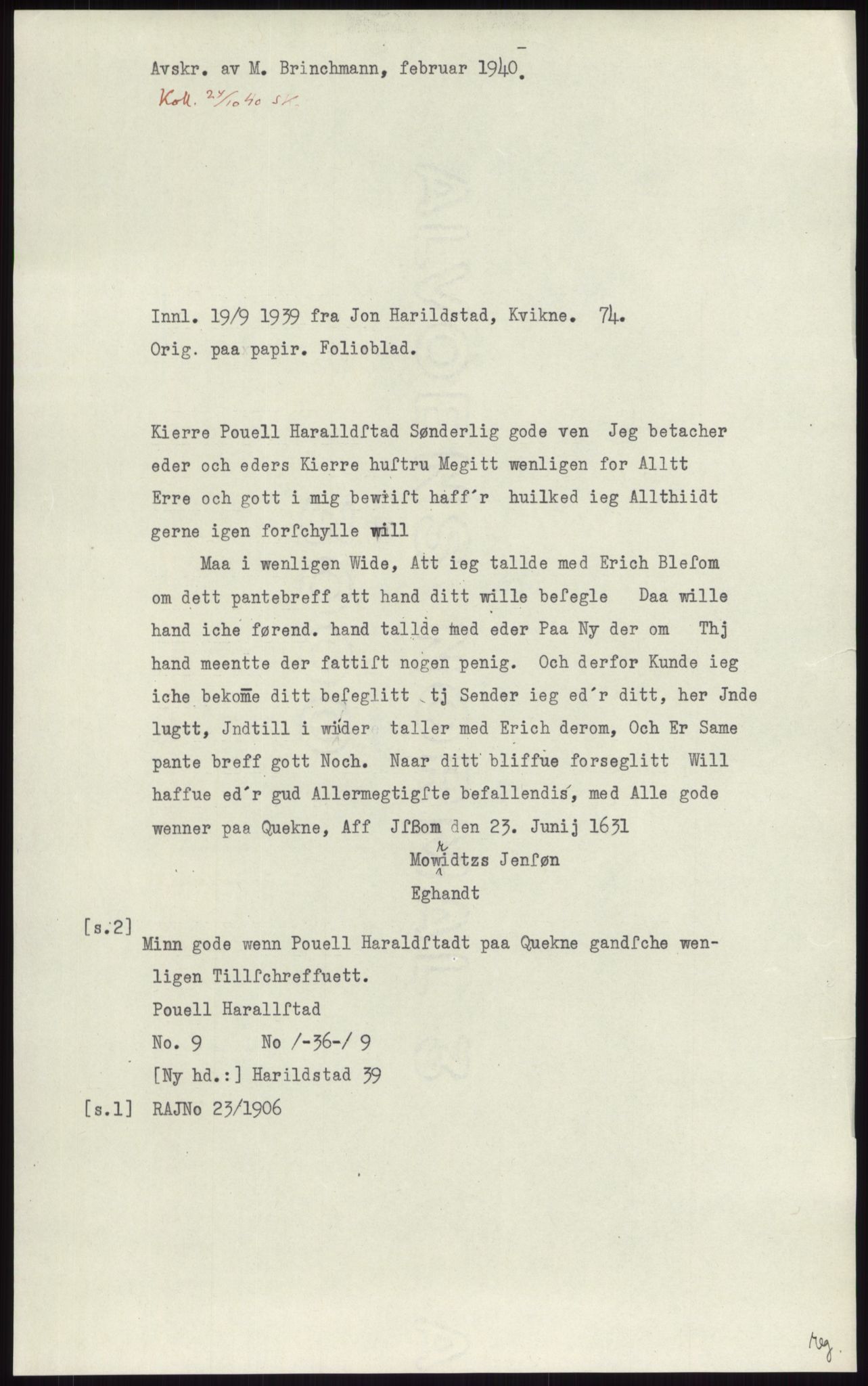 Samlinger til kildeutgivelse, Diplomavskriftsamlingen, RA/EA-4053/H/Ha, p. 2765