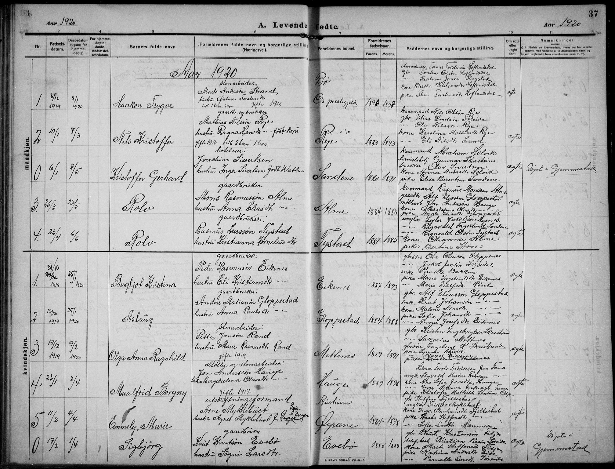 Gloppen sokneprestembete, AV/SAB-A-80101/H/Hab/Habb/L0003: Parish register (copy) no. B 3, 1910-1933, p. 37