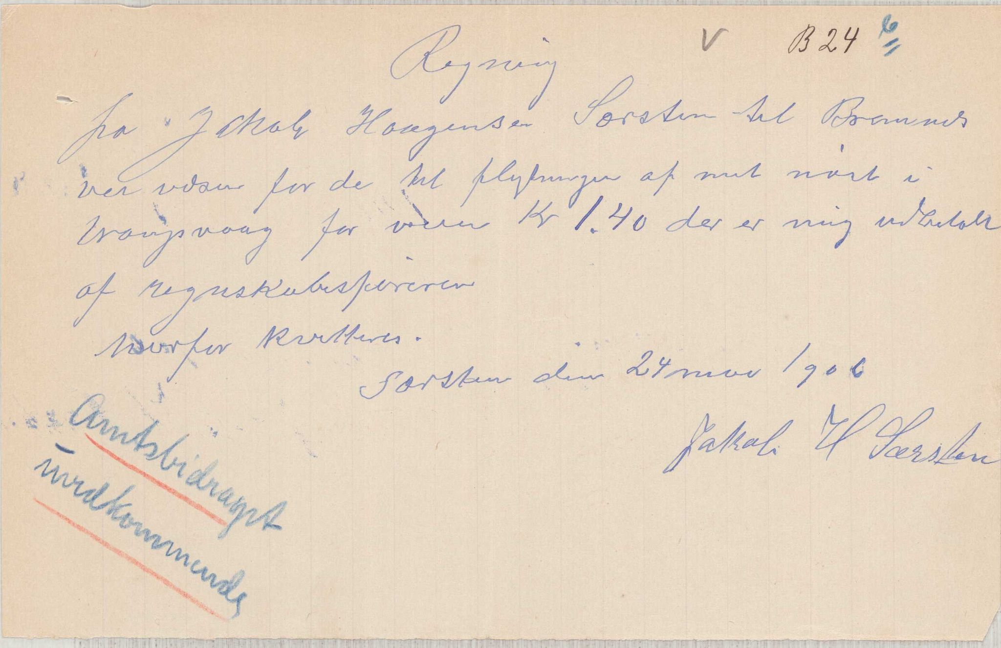 Finnaas kommune. Formannskapet, IKAH/1218a-021/E/Ea/L0002/0004: Rekneskap for veganlegg / Rekneskap for veganlegget Urangsvåg - Mælandsvåg, 1906, p. 41