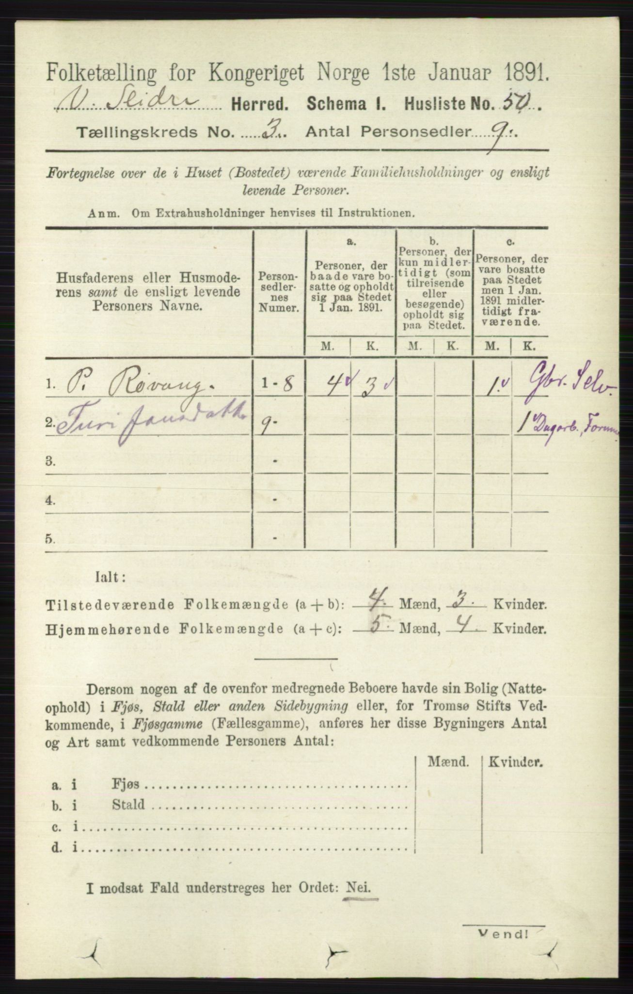 RA, 1891 census for 0543 Vestre Slidre, 1891, p. 813