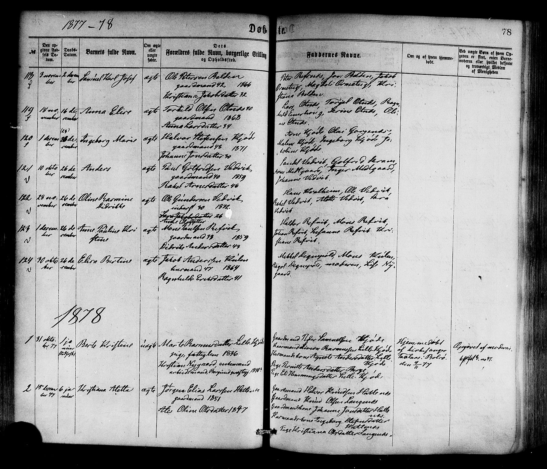 Selje sokneprestembete, SAB/A-99938/H/Ha/Haa/Haaa: Parish register (official) no. A 12, 1870-1880, p. 78