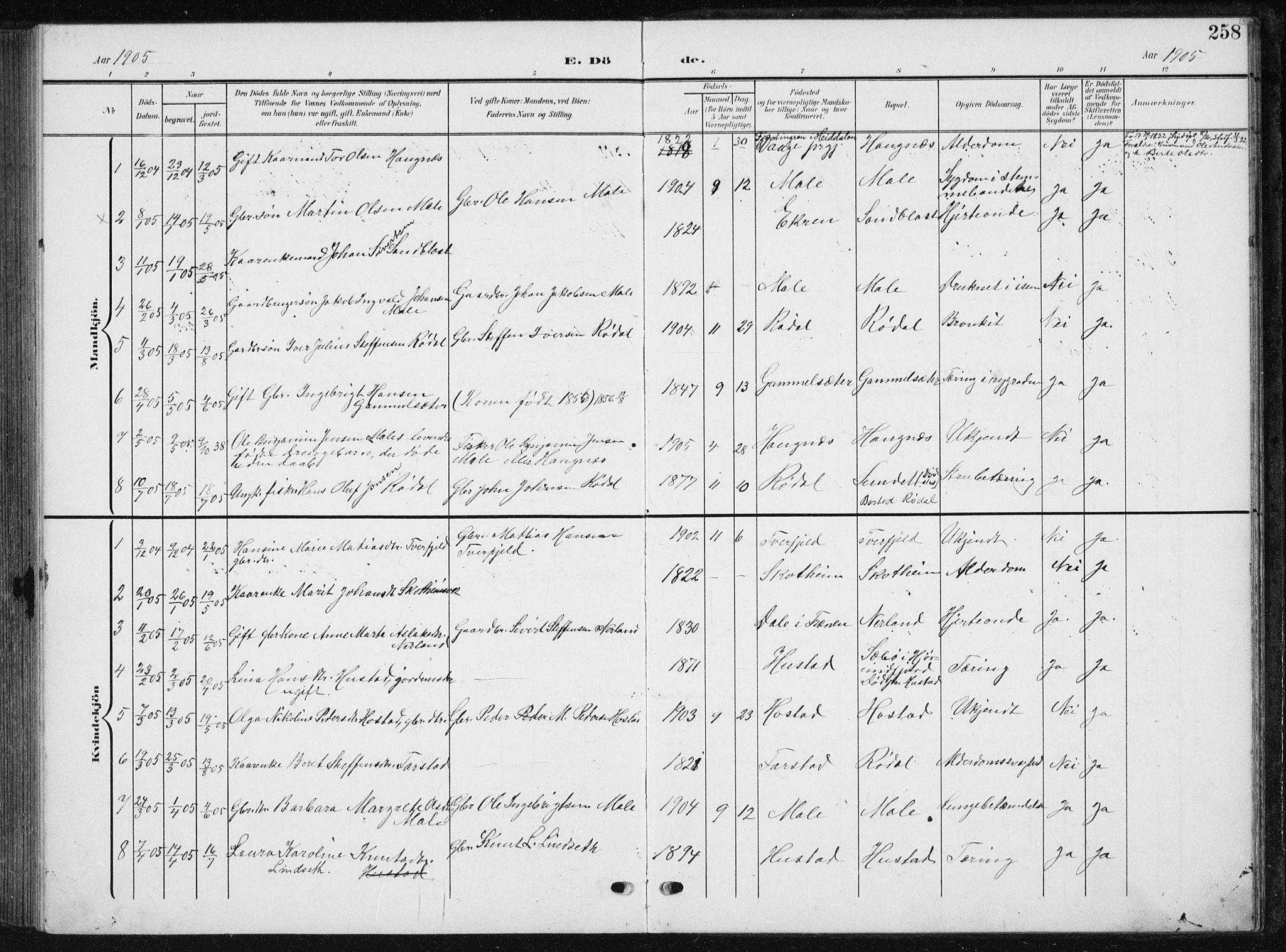 Ministerialprotokoller, klokkerbøker og fødselsregistre - Møre og Romsdal, AV/SAT-A-1454/567/L0784: Parish register (copy) no. 567C04, 1903-1938, p. 258