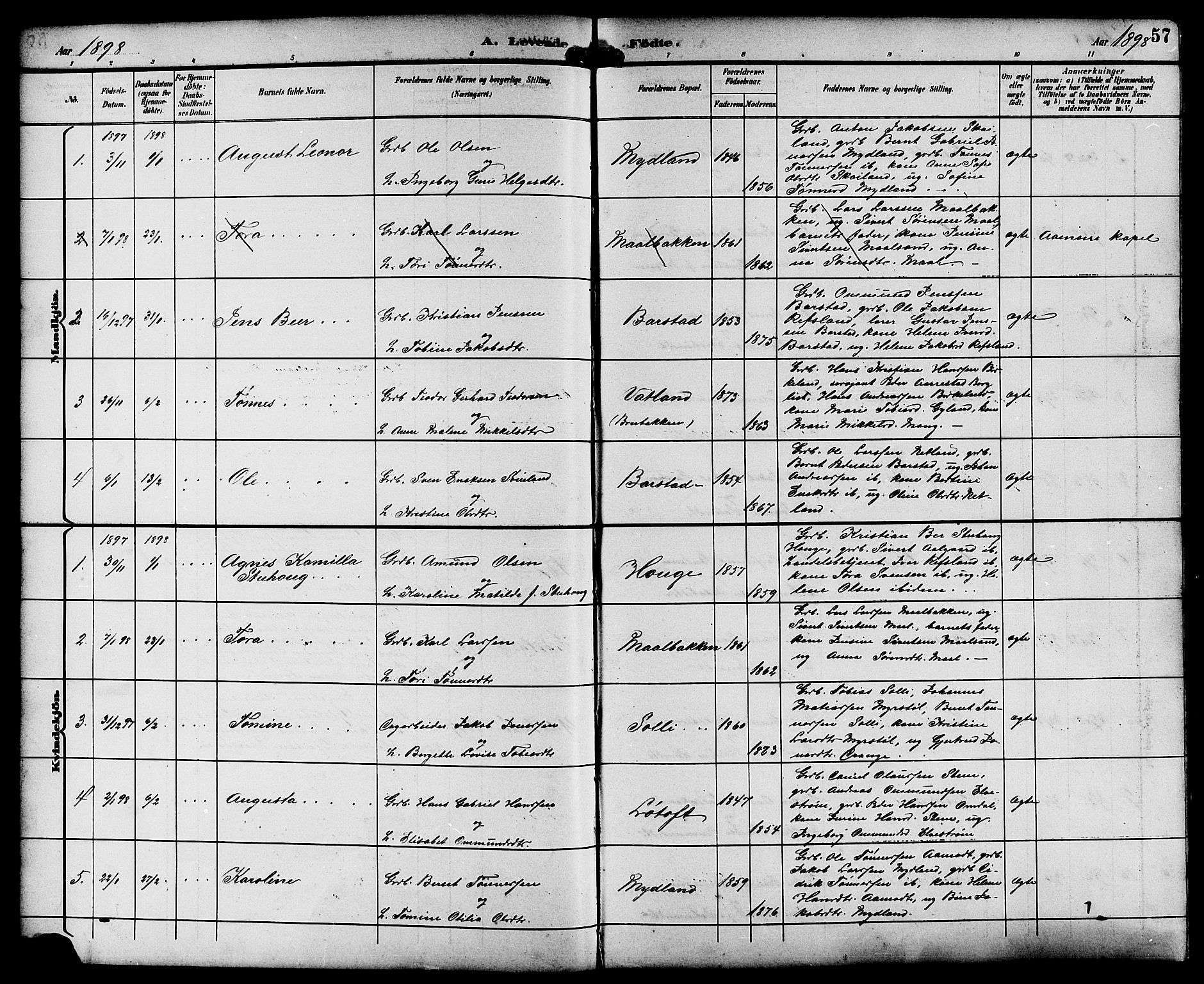 Sokndal sokneprestkontor, AV/SAST-A-101808: Parish register (copy) no. B 6, 1892-1907, p. 57