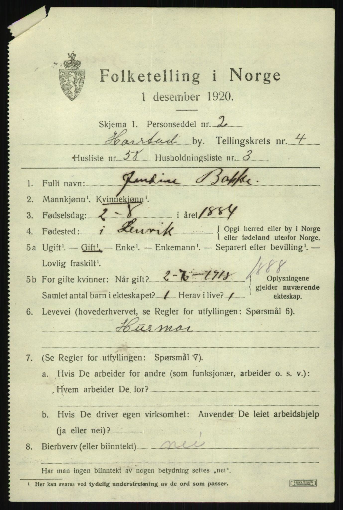 SATØ, 1920 census for Harstad, 1920, p. 6330