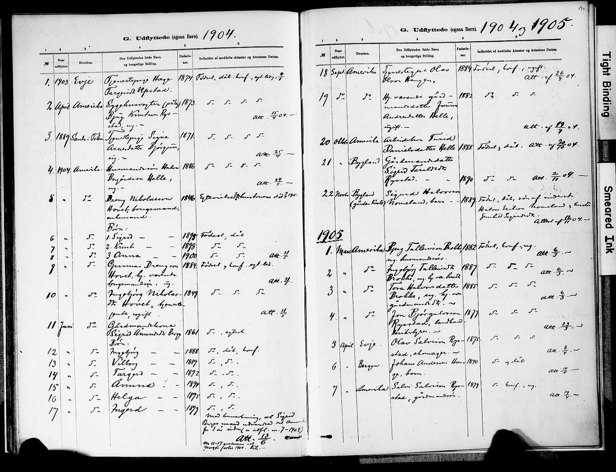Valle sokneprestkontor, SAK/1111-0044/F/Fa/Fab/L0001: Parish register (official) no. A 1, 1882-1910, p. 172