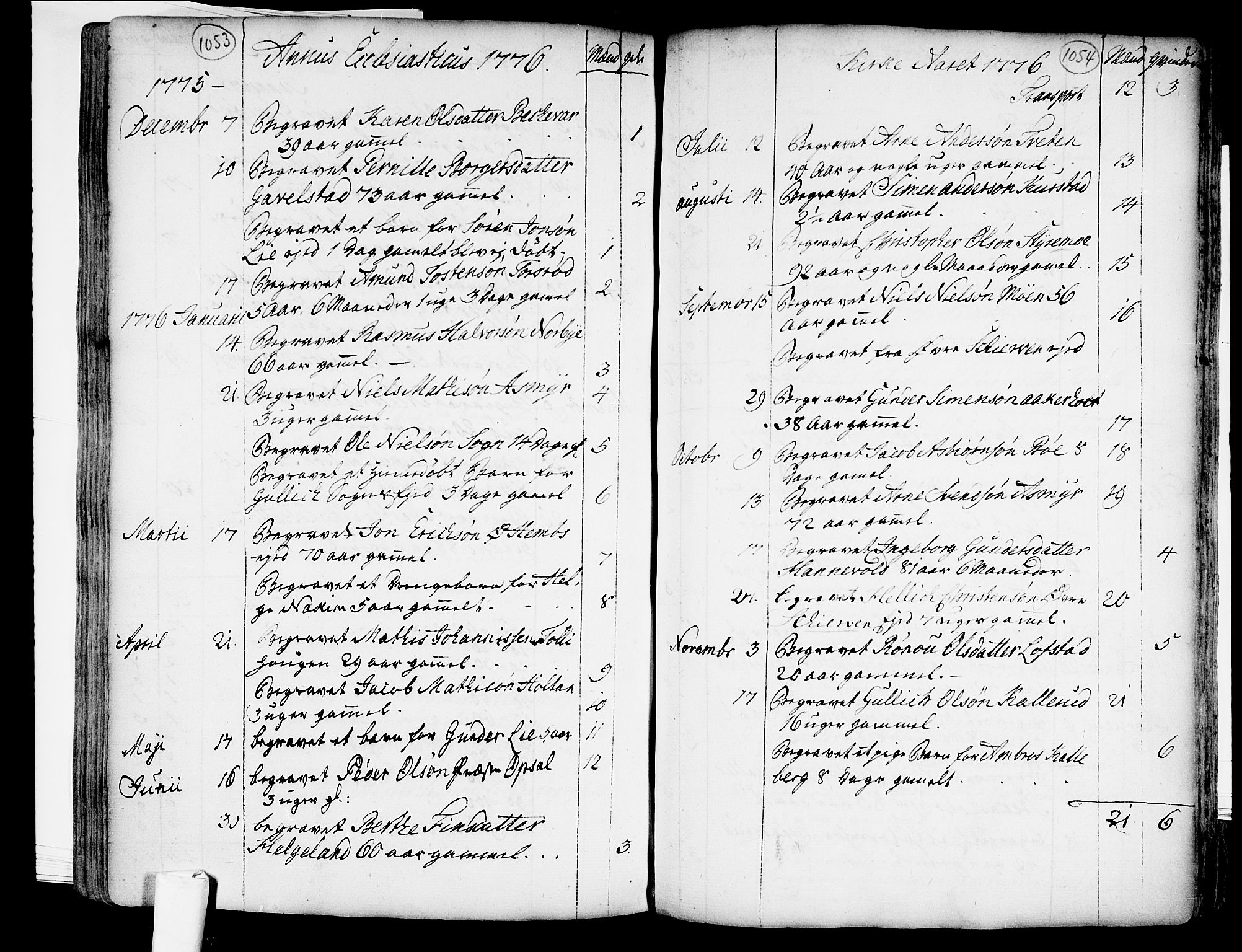Lardal kirkebøker, SAKO/A-350/F/Fa/L0003: Parish register (official) no. I 3, 1733-1815, p. 1053-1054