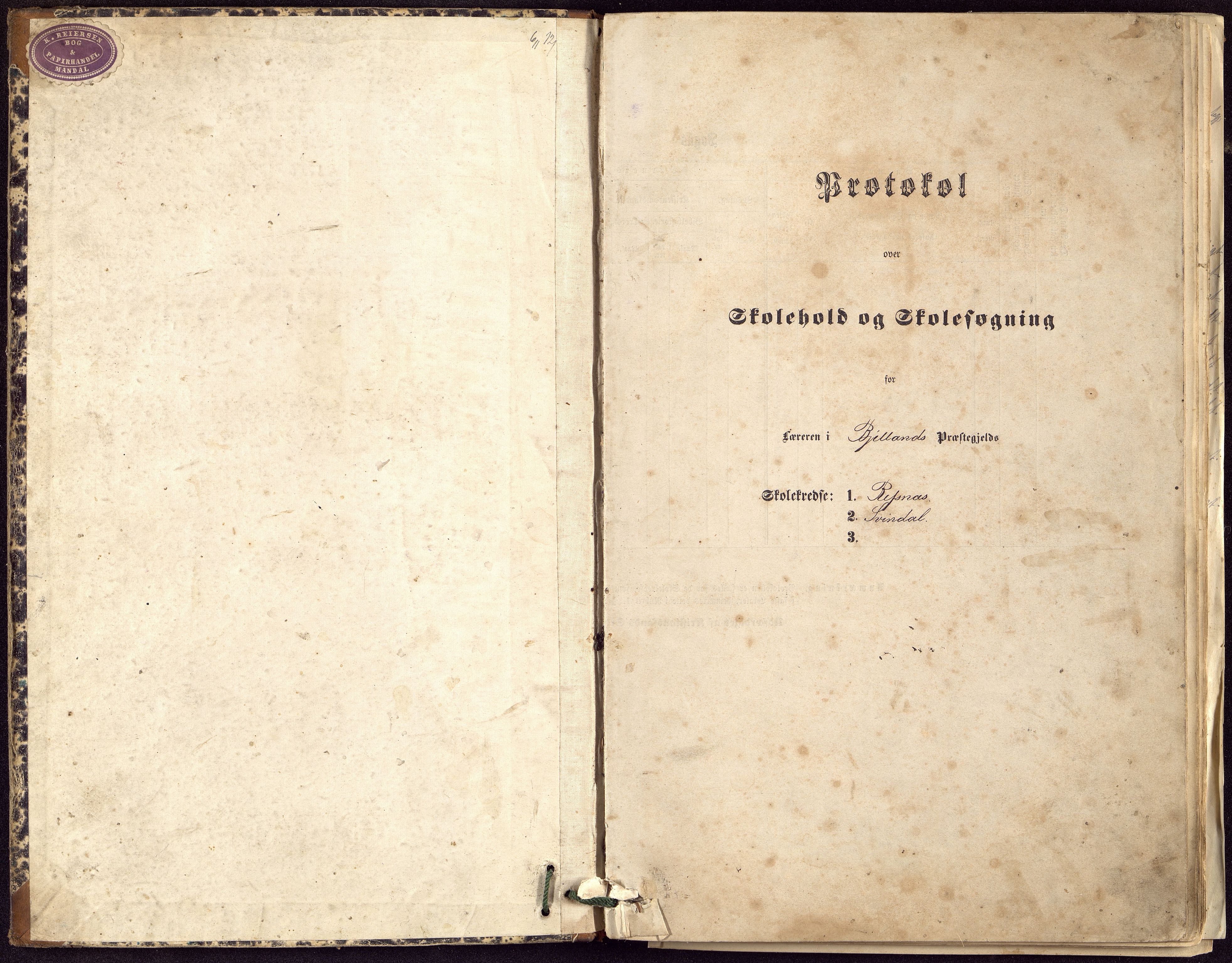 Bjelland og Grindheim kommune - De Enkelte Skoler og Kretser, ARKSOR/1027BG550/H/L0007: Skoleprotokoll, Høyland og Øydne kretse, 1877-1889