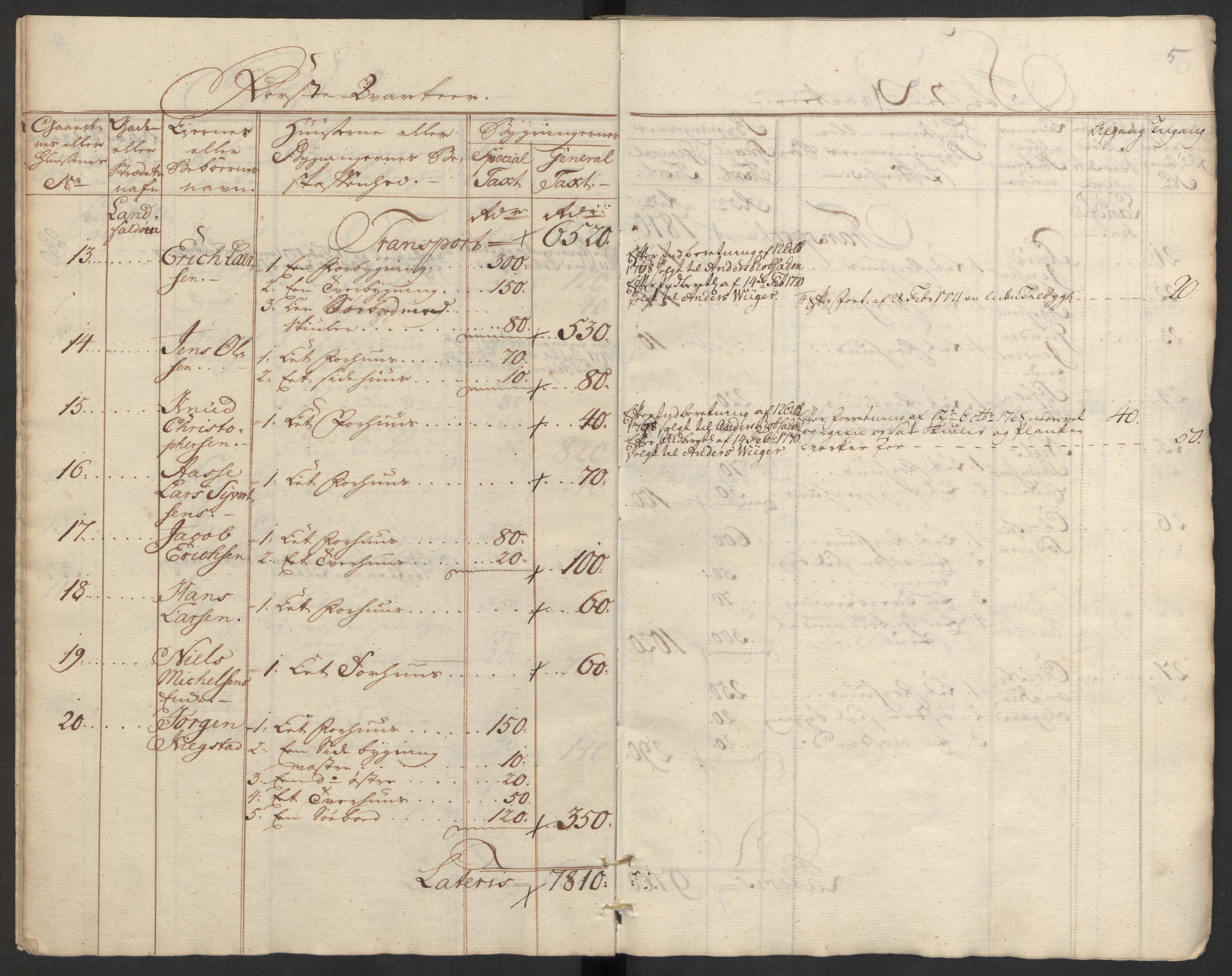 Kommersekollegiet, Brannforsikringskontoret 1767-1814, AV/RA-EA-5458/F/Fa/L0008/0002: Bragernes / Branntakstprotokoll, 1767, p. 5