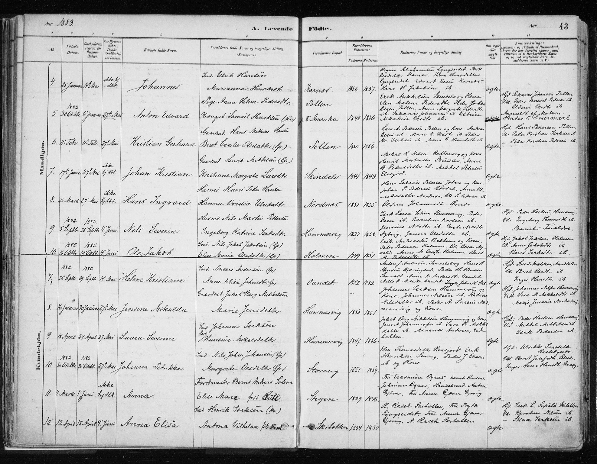 Lyngen sokneprestembete, SATØ/S-1289/H/He/Hea/L0007kirke: Parish register (official) no. 7, 1879-1890, p. 43