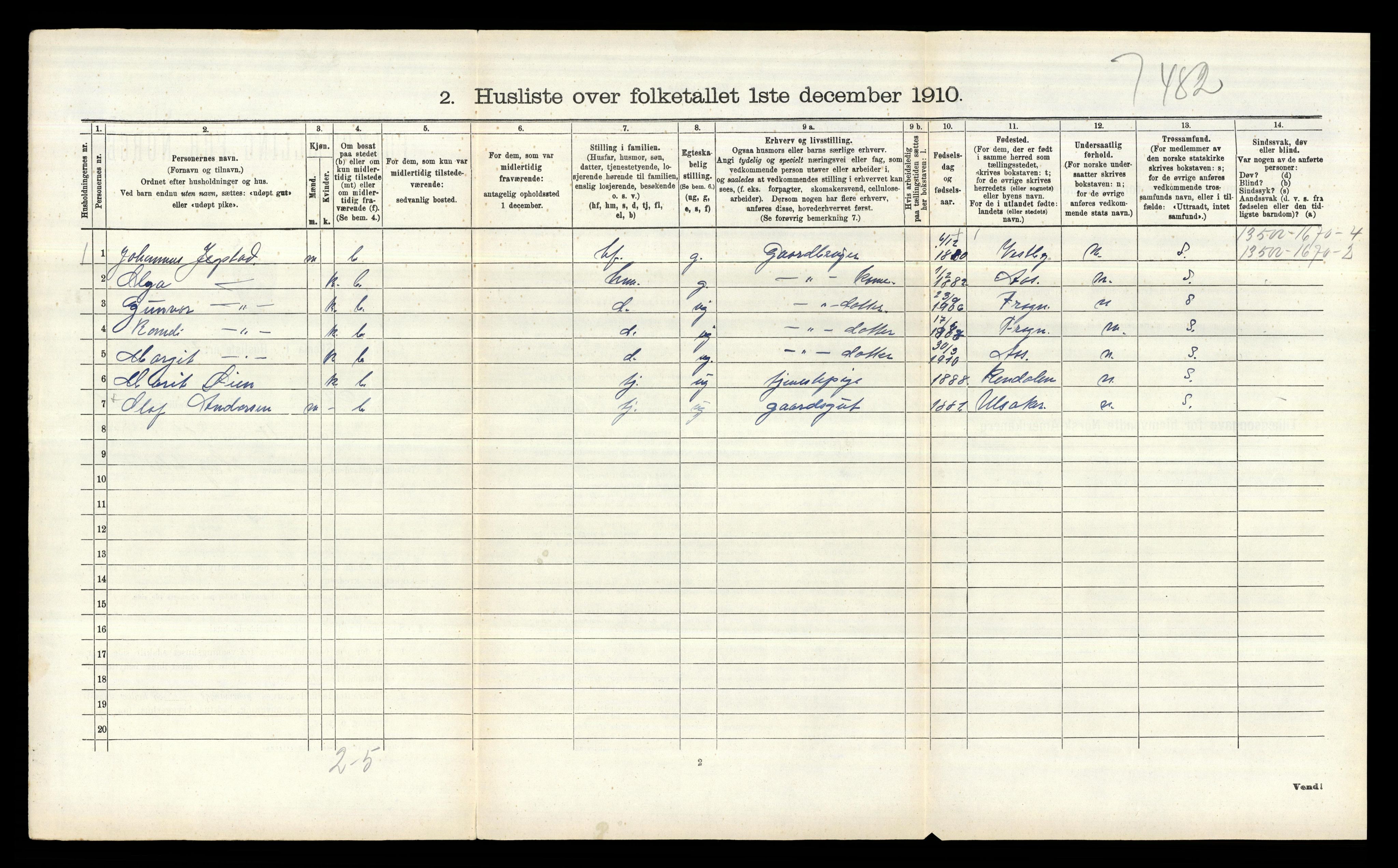 RA, 1910 census for Ås, 1910, p. 190