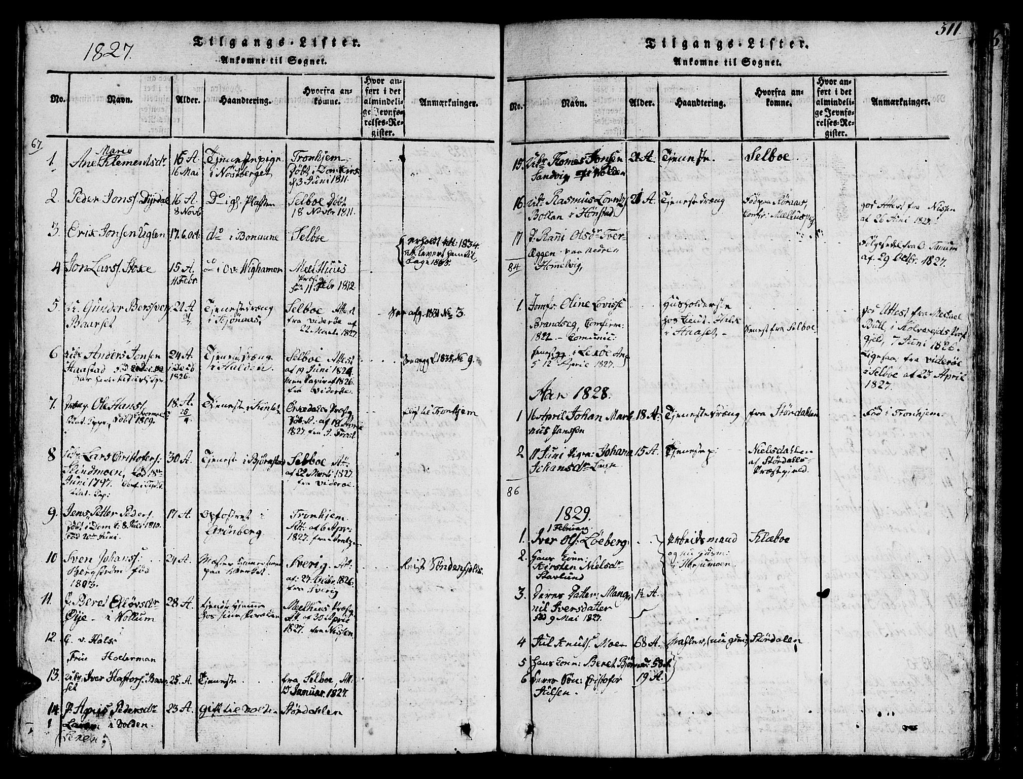 Ministerialprotokoller, klokkerbøker og fødselsregistre - Sør-Trøndelag, AV/SAT-A-1456/616/L0420: Parish register (copy) no. 616C03, 1817-1835, p. 311