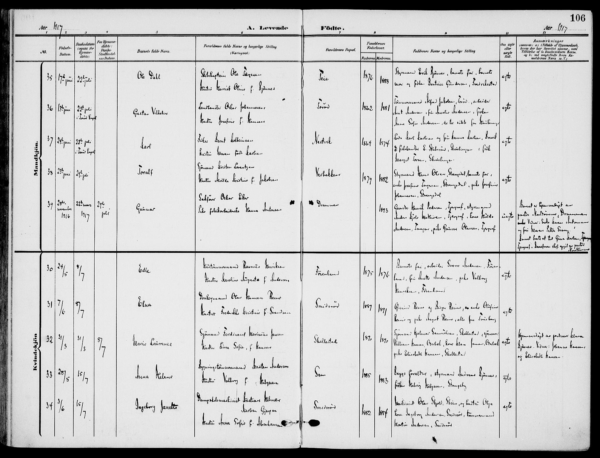 Nøtterøy kirkebøker, SAKO/A-354/F/Fa/L0010: Parish register (official) no. I 10, 1908-1919, p. 106