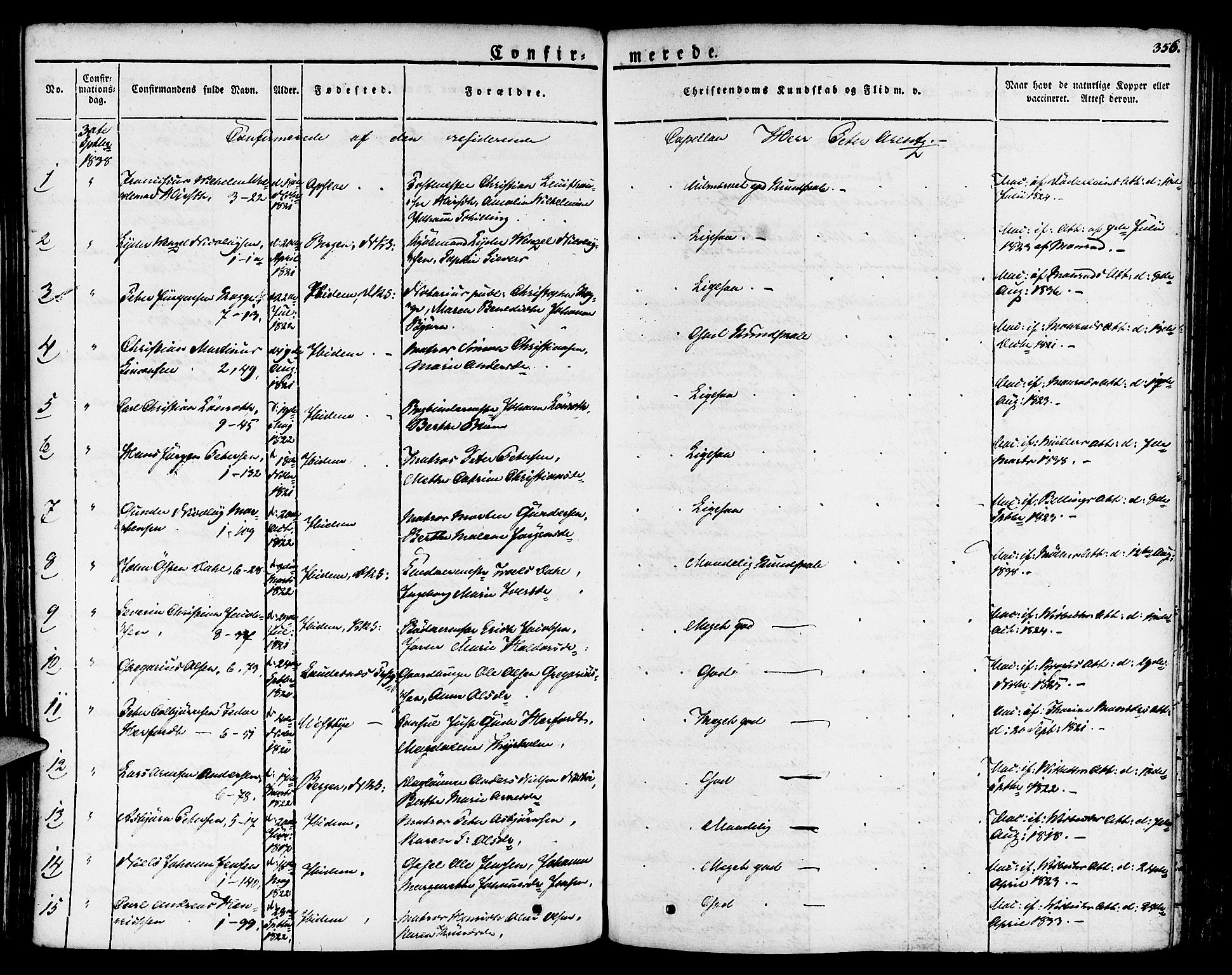 Nykirken Sokneprestembete, SAB/A-77101/H/Haa/L0012: Parish register (official) no. A 12, 1821-1844, p. 356