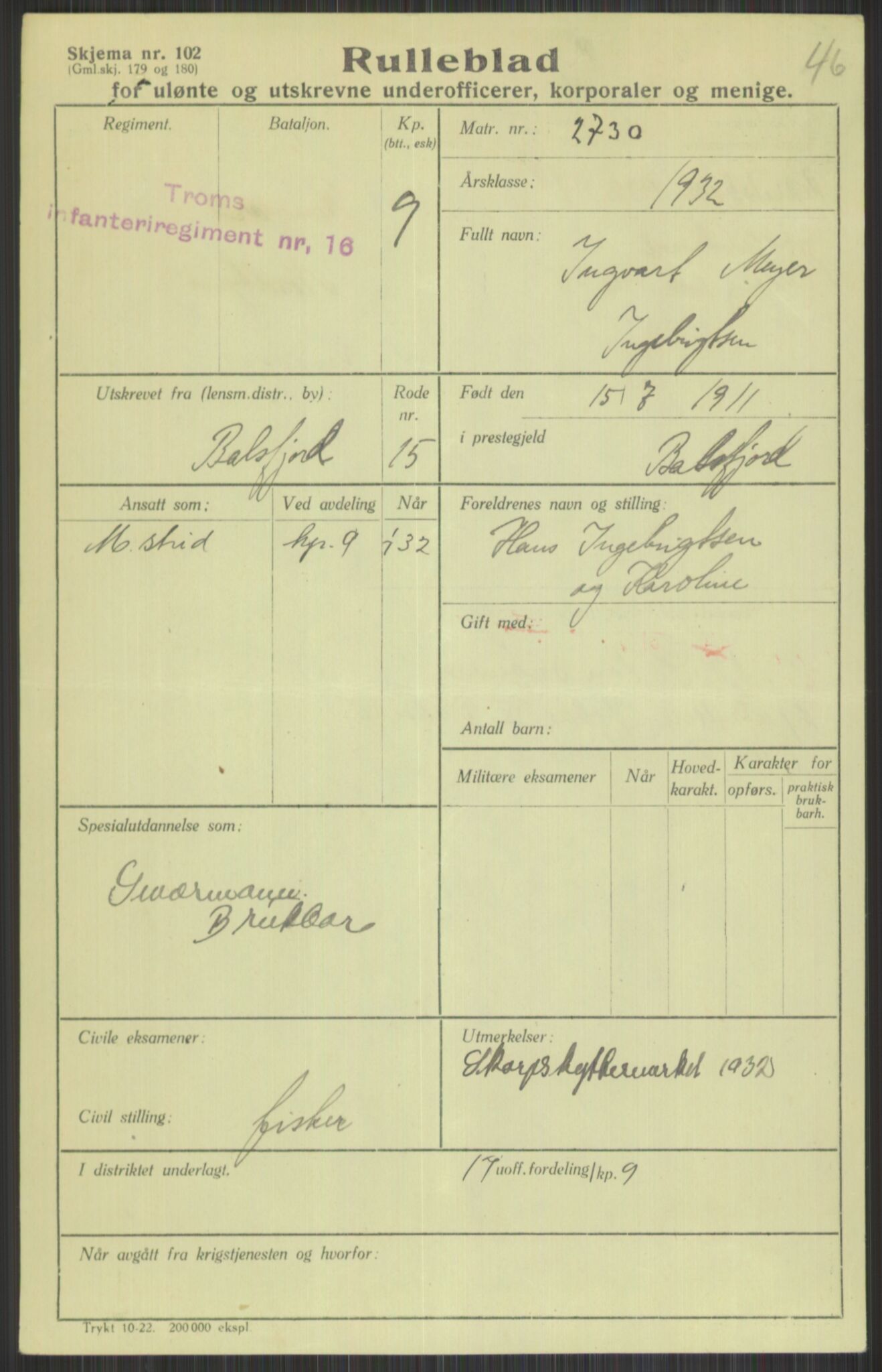 Forsvaret, Troms infanteriregiment nr. 16, AV/RA-RAFA-3146/P/Pa/L0016: Rulleblad for regimentets menige mannskaper, årsklasse 1932, 1932, p. 571