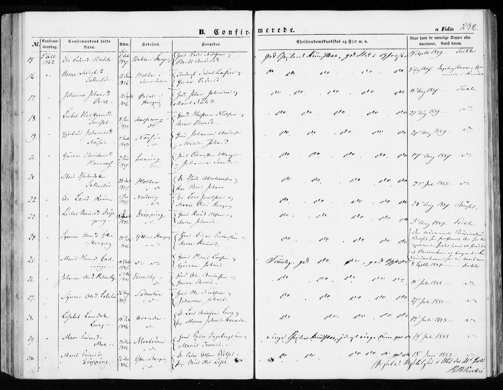 Ministerialprotokoller, klokkerbøker og fødselsregistre - Møre og Romsdal, AV/SAT-A-1454/592/L1026: Parish register (official) no. 592A04, 1849-1867, p. 232