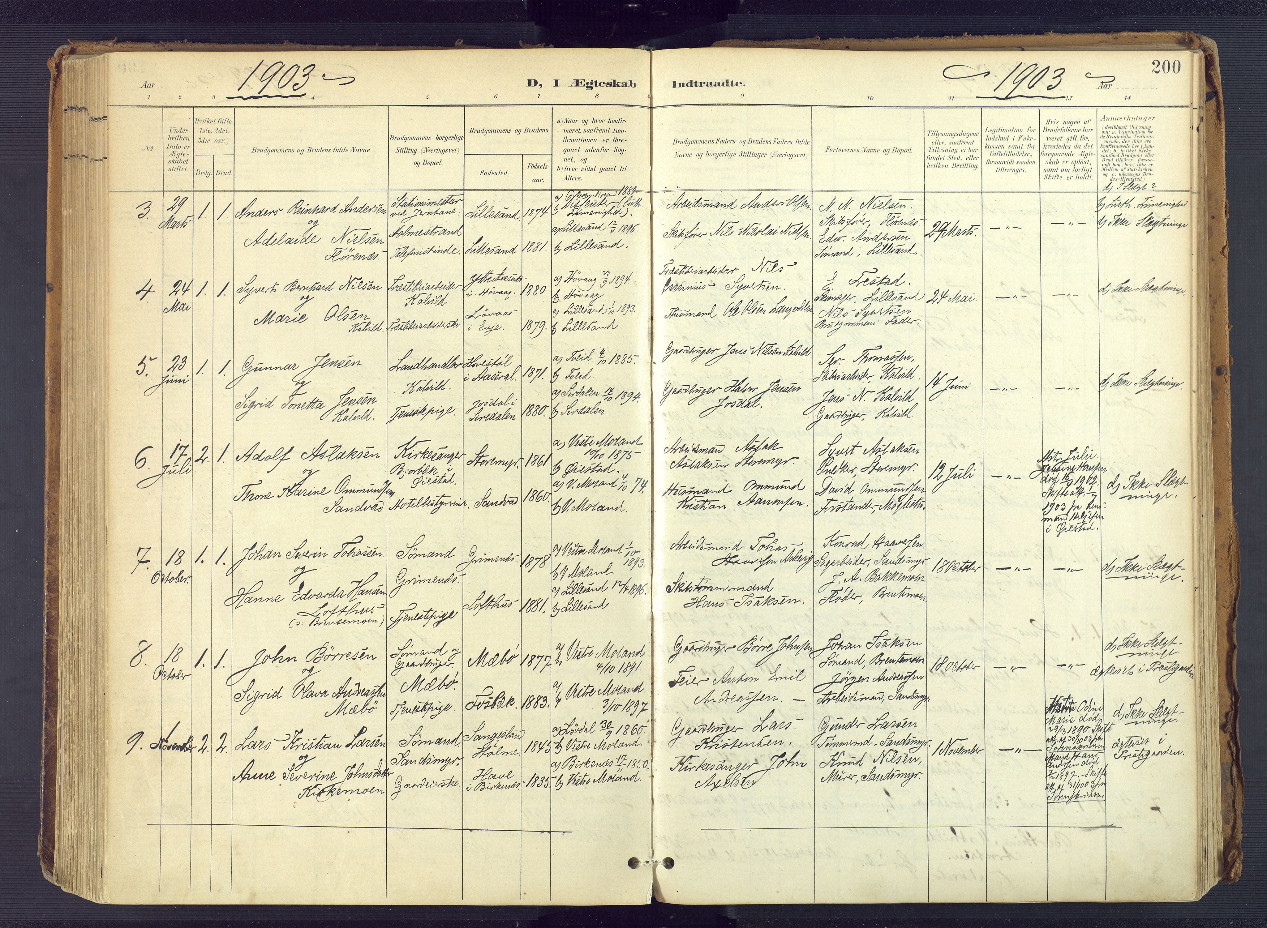 Vestre Moland sokneprestkontor, SAK/1111-0046/F/Fa/Fab/L0010: Parish register (official) no. A 10, 1900-1926, p. 200