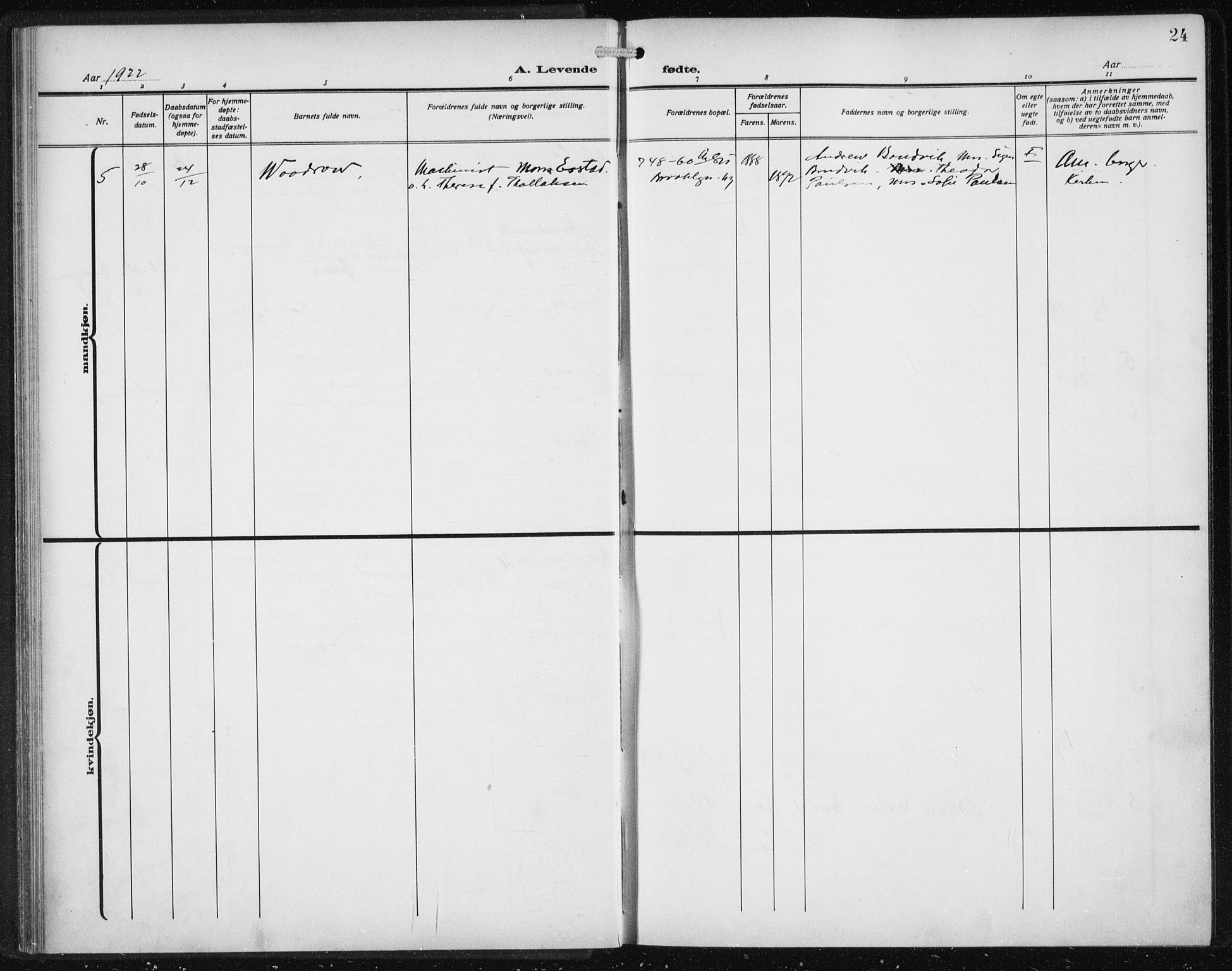 Den norske sjømannsmisjon i utlandet/New York, SAB/SAB/PA-0110/H/Ha/L0007: Parish register (official) no. A 7, 1915-1923, p. 24