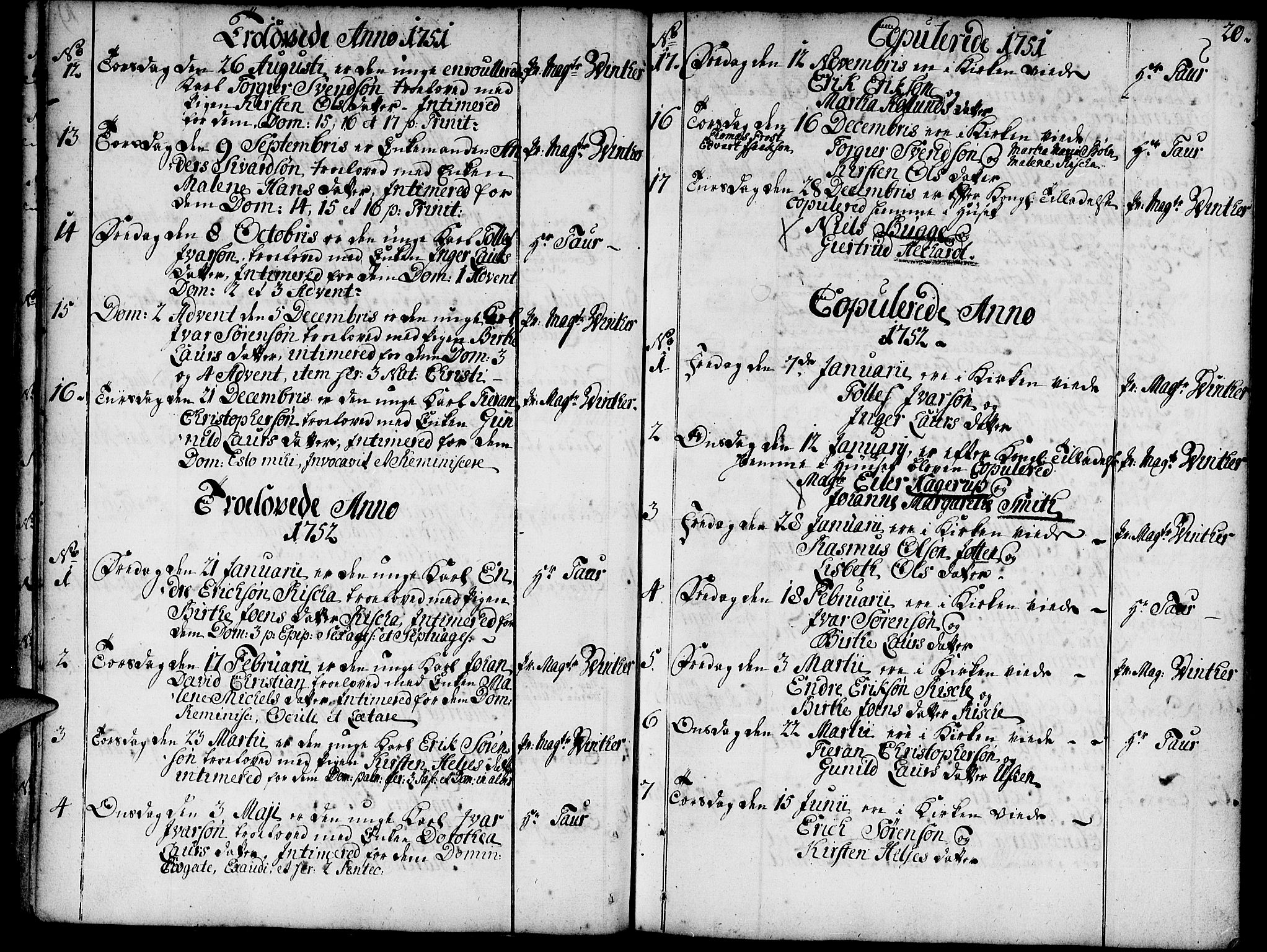 Domkirken sokneprestkontor, SAST/A-101812/001/30/30BA/L0004: Parish register (official) no. A 4, 1744-1782, p. 20