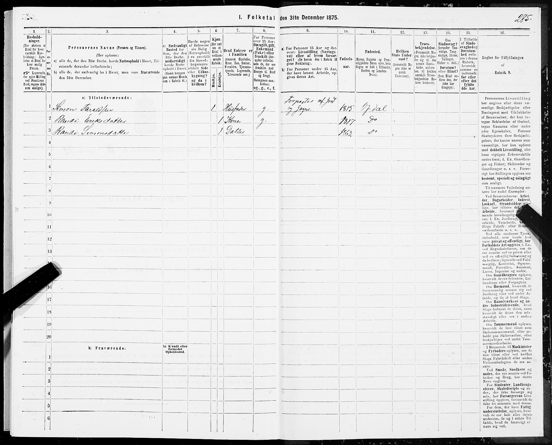 SAT, 1875 census for 1634P Oppdal, 1875, p. 2285