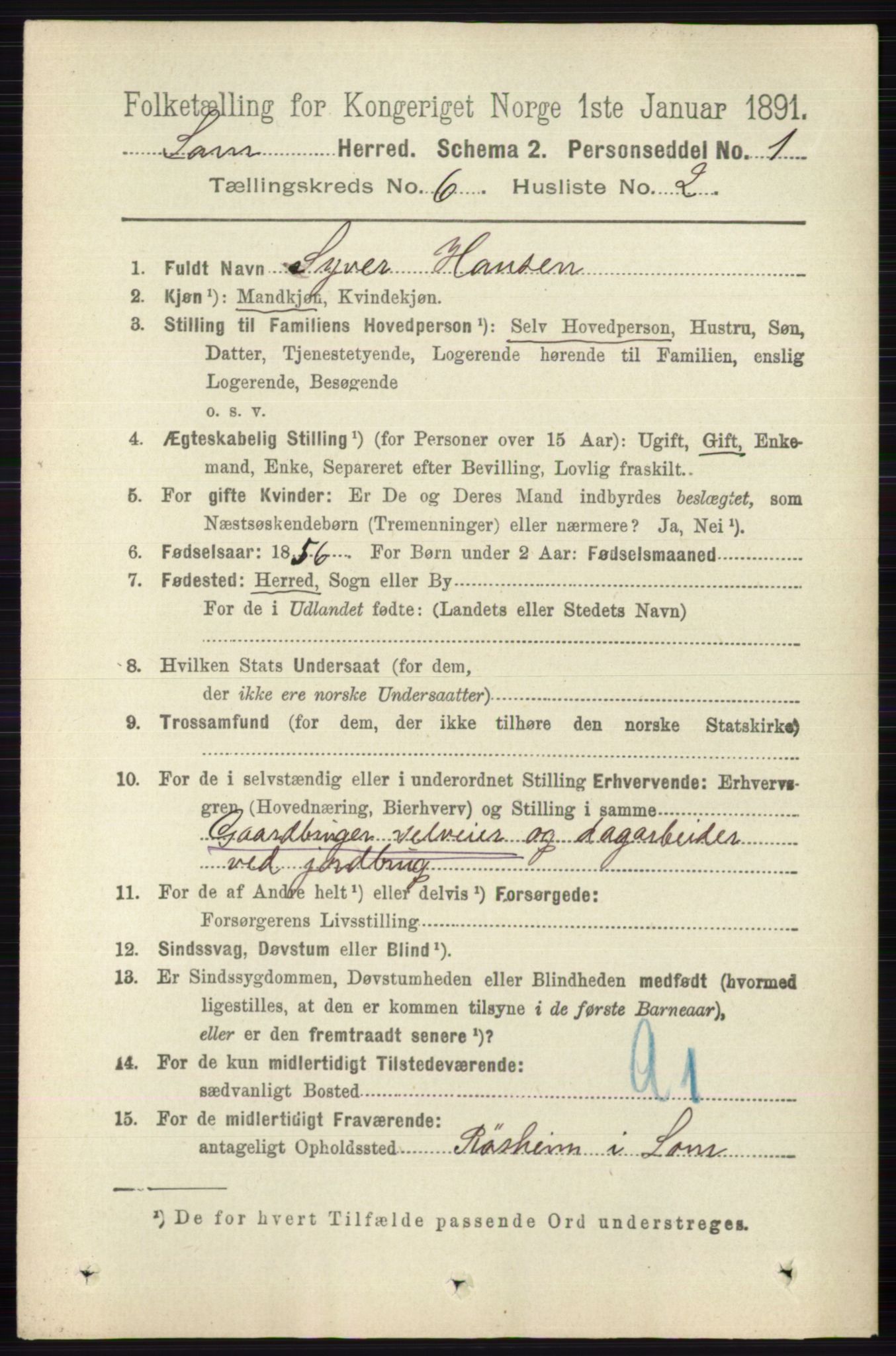 RA, 1891 census for 0514 Lom, 1891, p. 2376