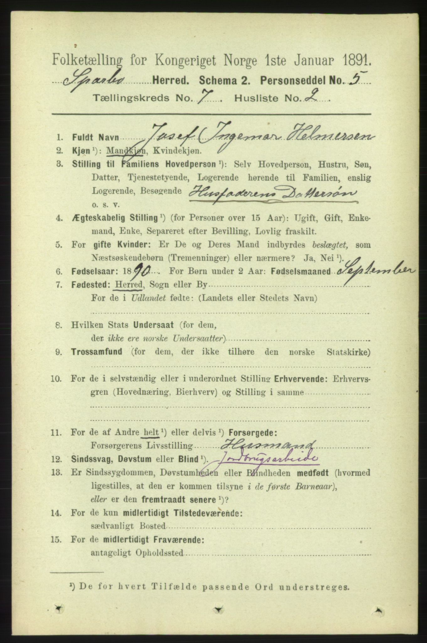 RA, 1891 census for 1731 Sparbu, 1891, p. 2413