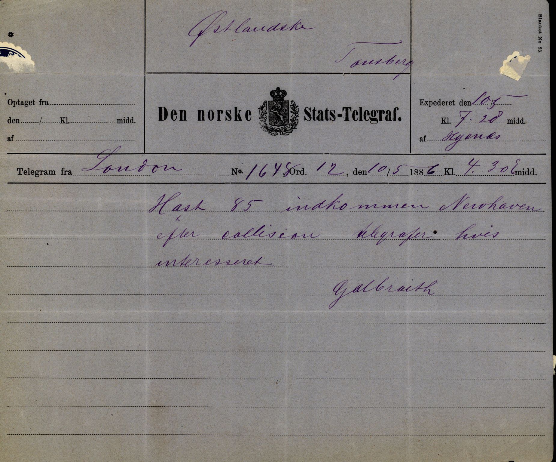 Pa 63 - Østlandske skibsassuranceforening, VEMU/A-1079/G/Ga/L0019/0007: Havaridokumenter / Flora, Foldin, Fix, Flora, Hast, Kvik, Pehr, 1886-1887, p. 28