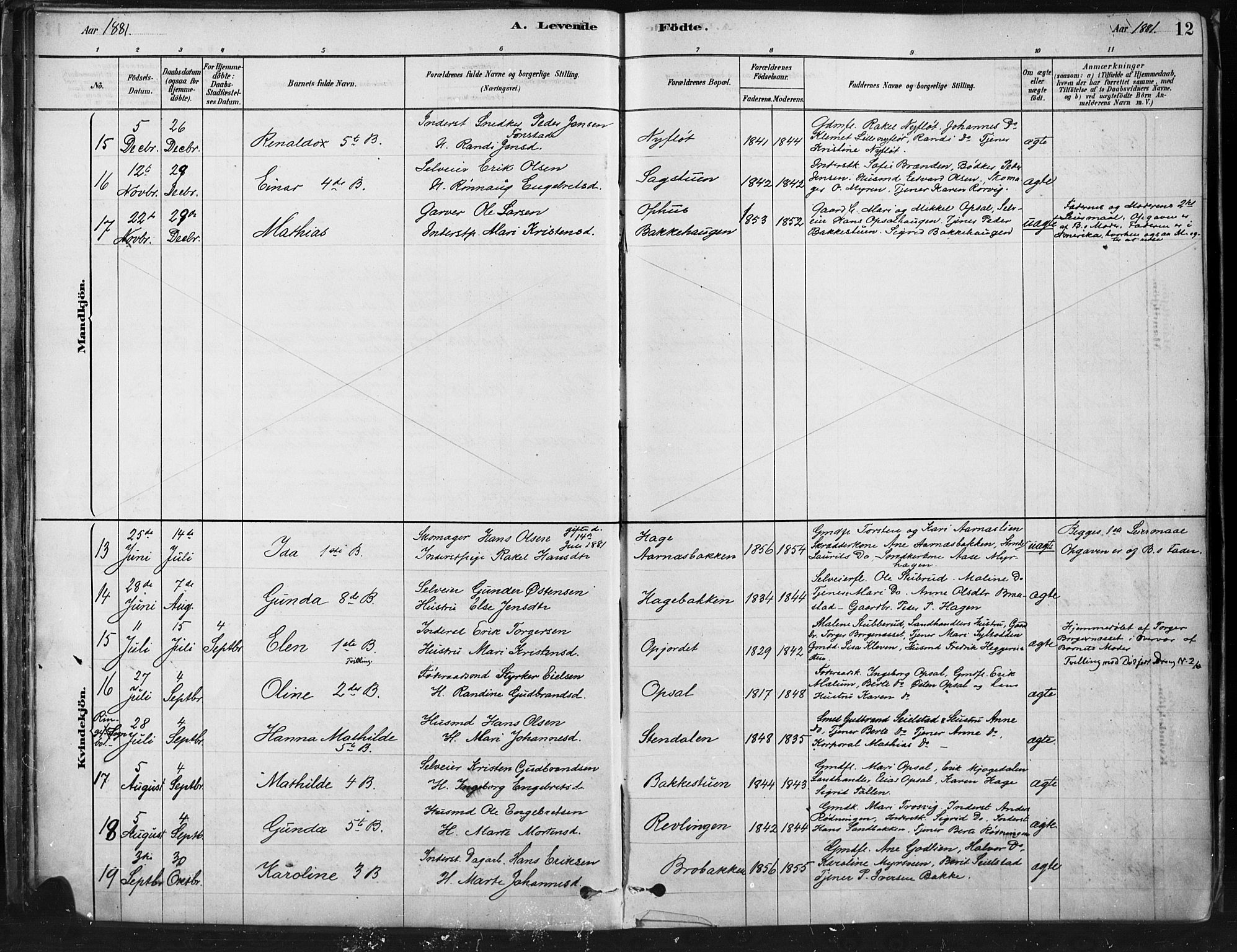 Ringebu prestekontor, SAH/PREST-082/H/Ha/Haa/L0009: Parish register (official) no. 9, 1878-1898, p. 12