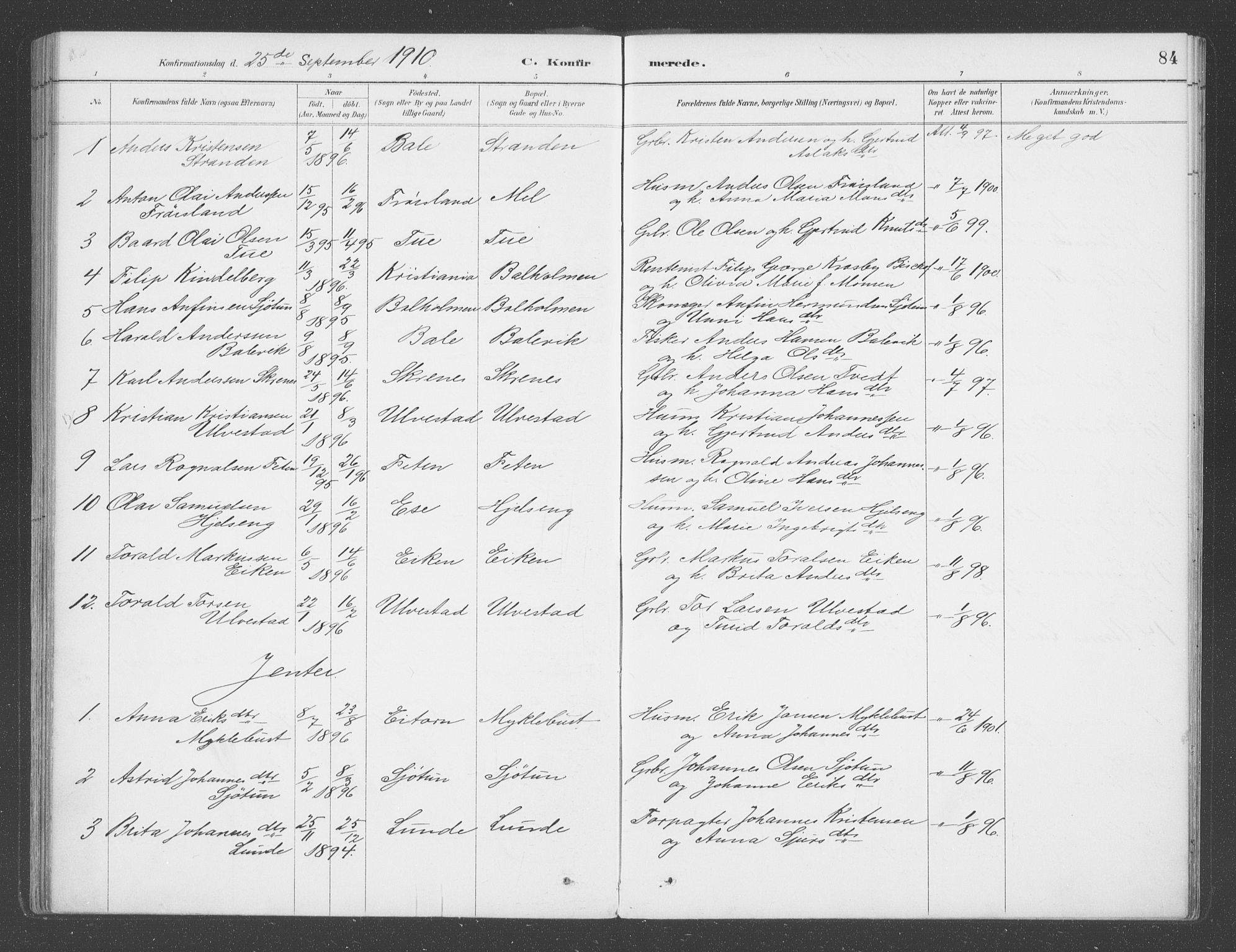 Balestrand sokneprestembete, SAB/A-79601/H/Haa/Haab/L0001: Parish register (official) no. B  1, 1889-1910, p. 84