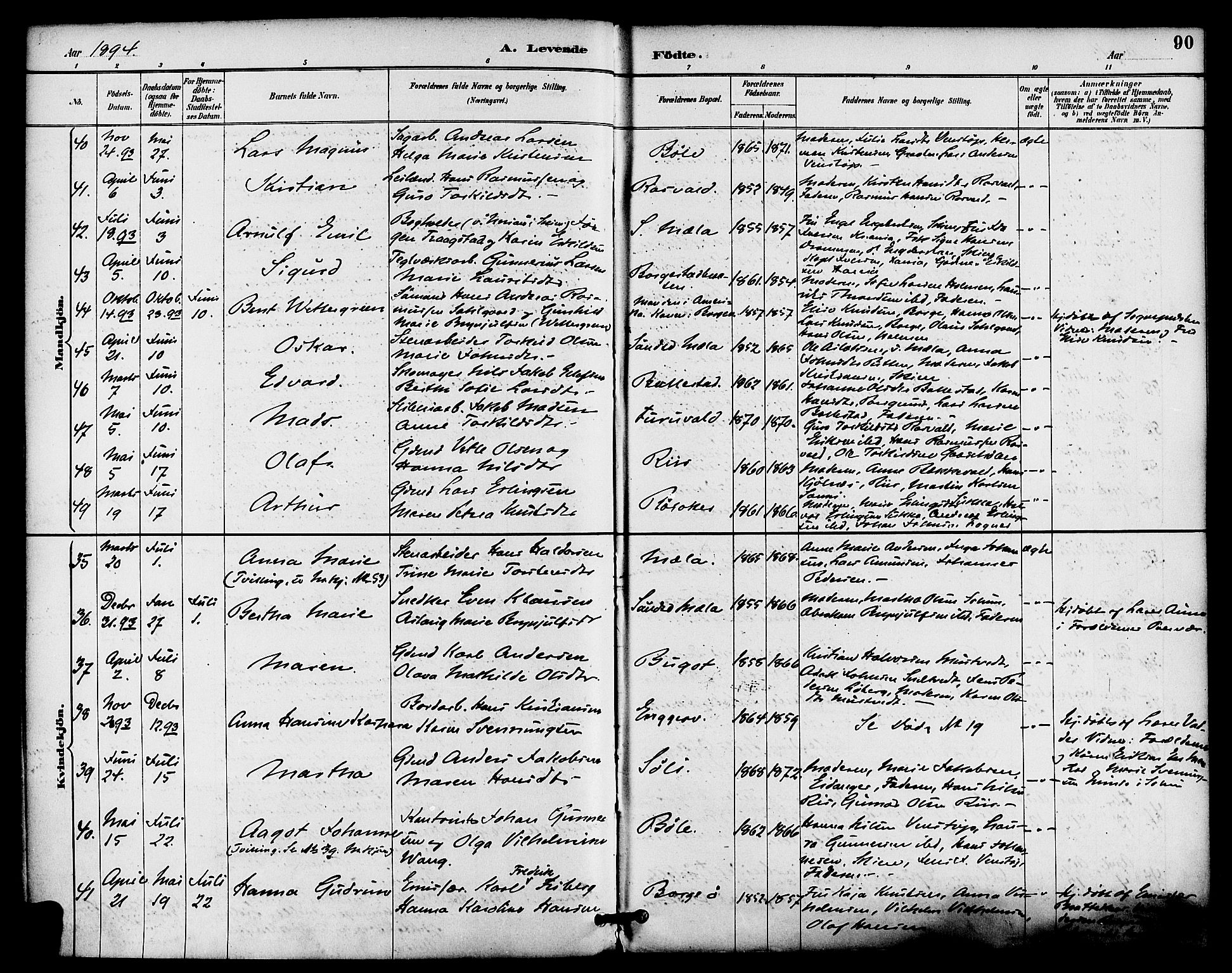 Gjerpen kirkebøker, AV/SAKO-A-265/F/Fa/L0010: Parish register (official) no. I 10, 1886-1895, p. 90