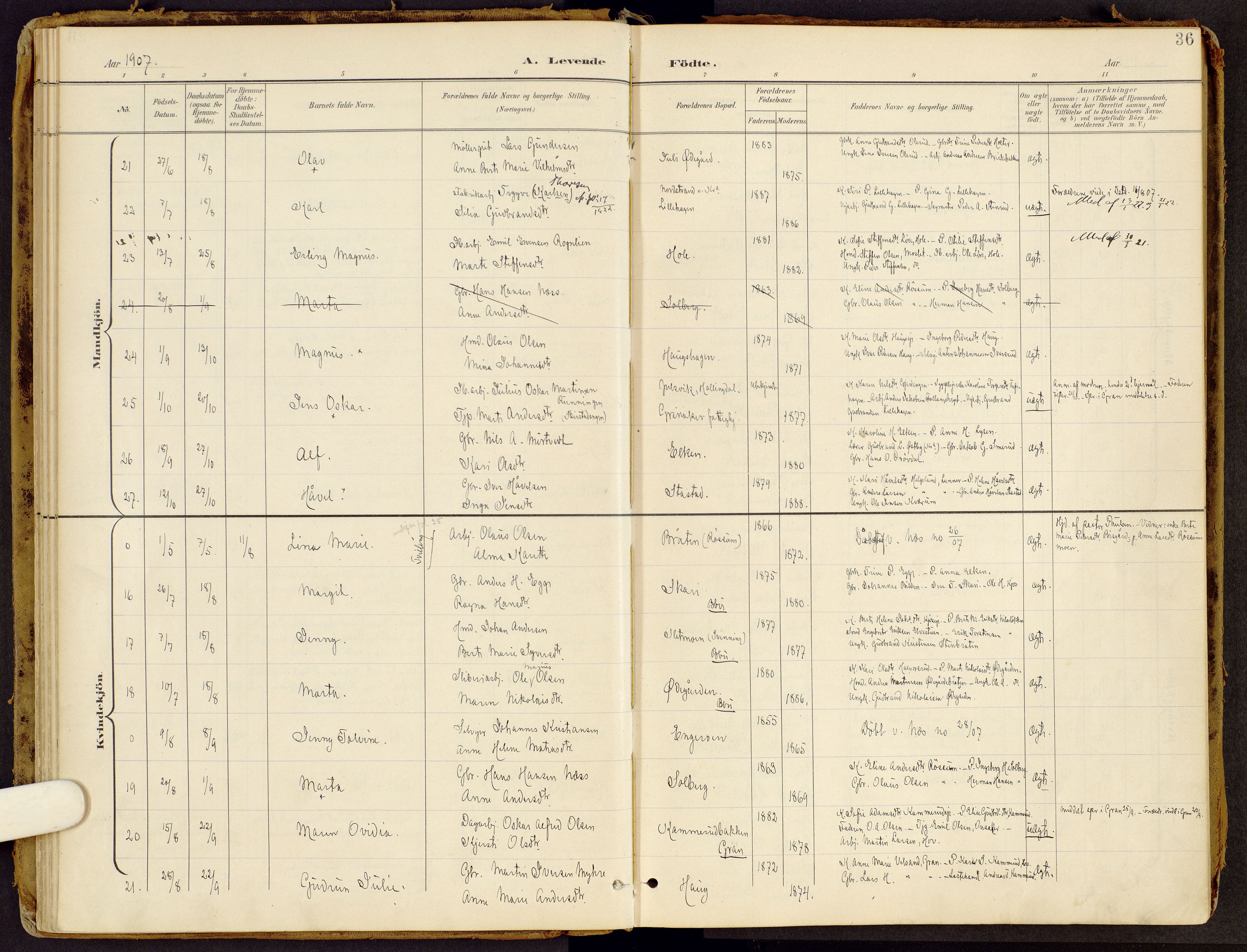 Brandbu prestekontor, AV/SAH-PREST-114/H/Ha/Haa/L0002: Parish register (official) no. 2, 1899-1914, p. 36