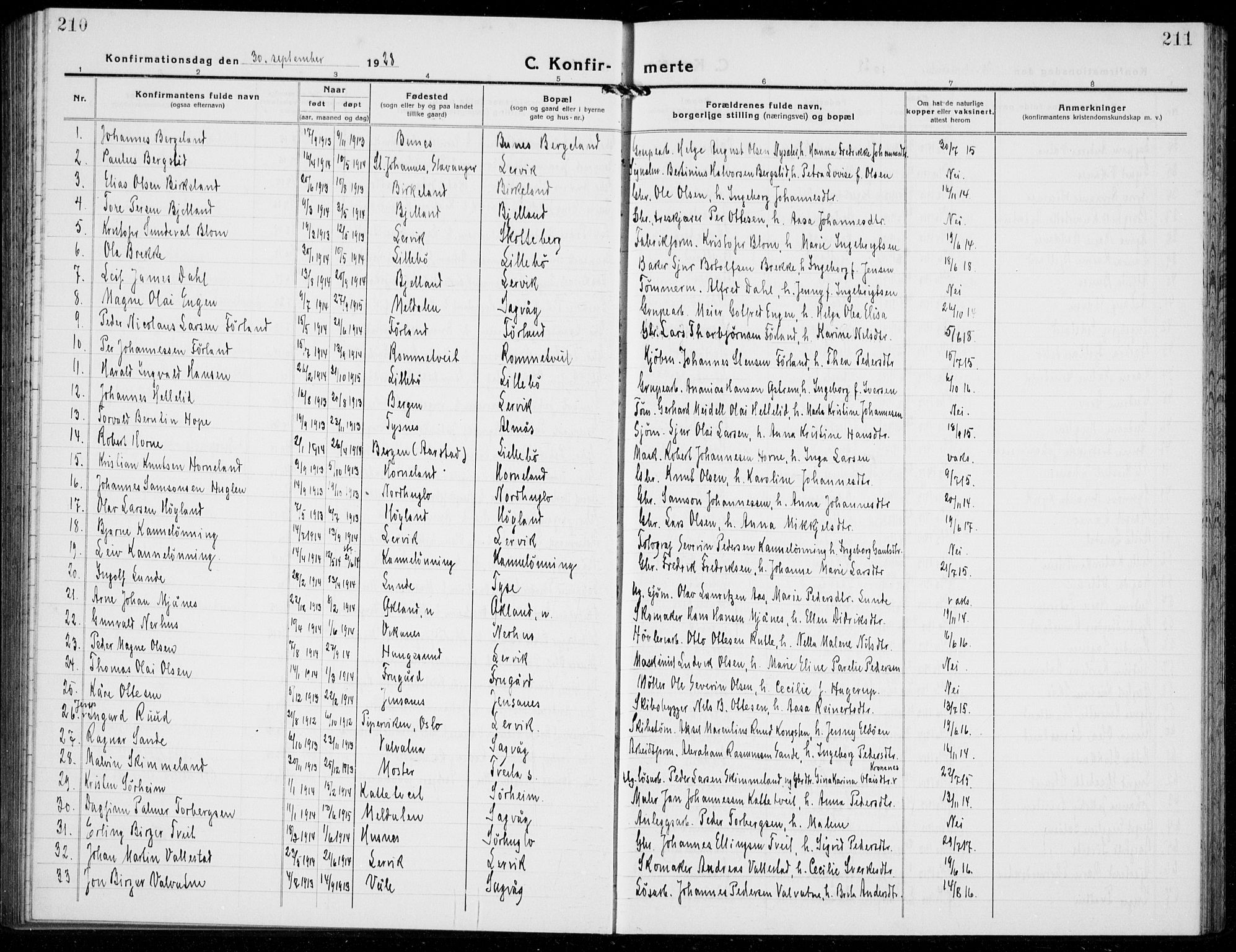 Stord sokneprestembete, AV/SAB-A-78201/H/Hab: Parish register (copy) no. A 4, 1919-1933, p. 210-211