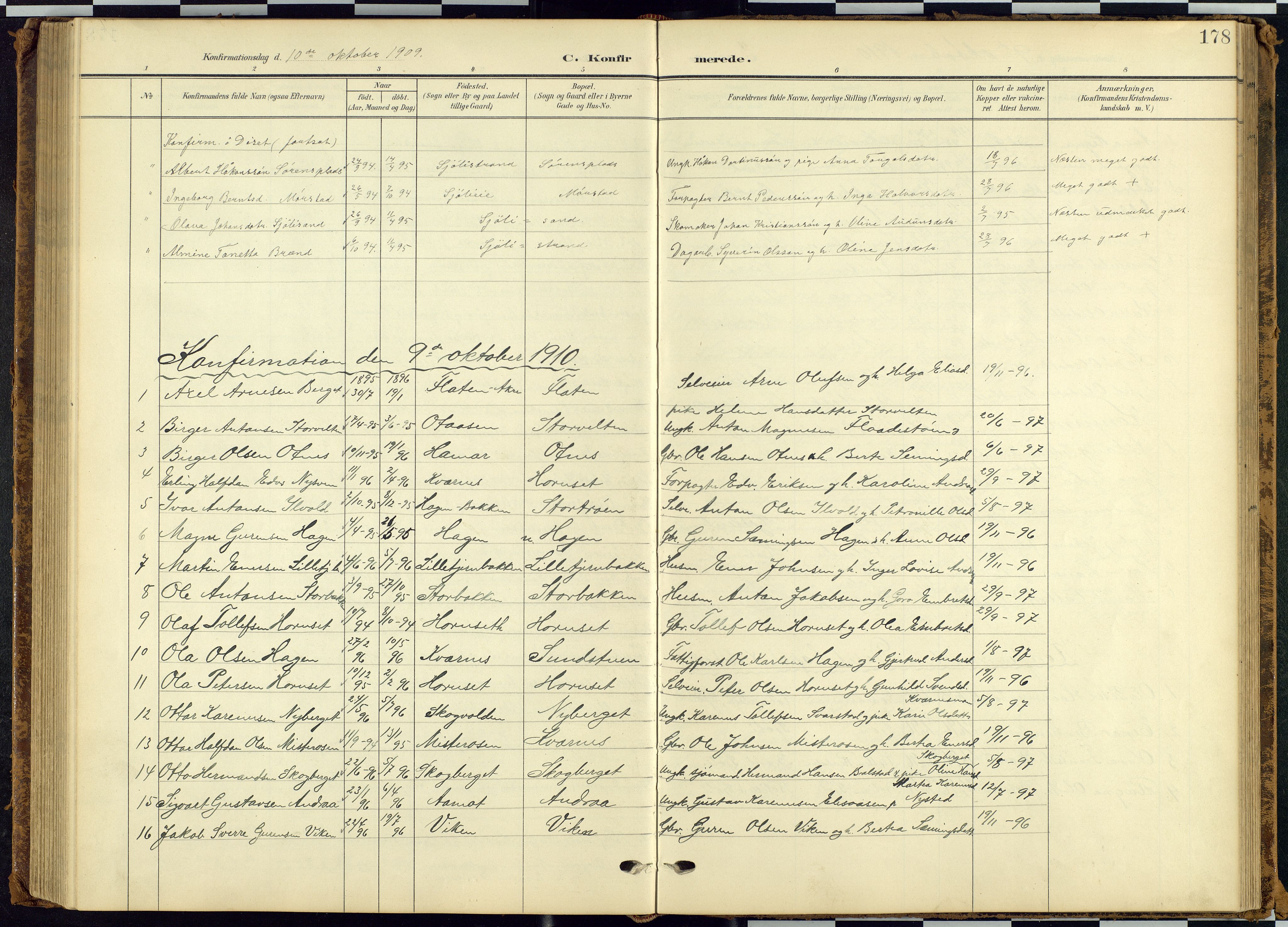 Rendalen prestekontor, SAH/PREST-054/H/Ha/Hab/L0010: Parish register (copy) no. 10, 1903-1940, p. 178
