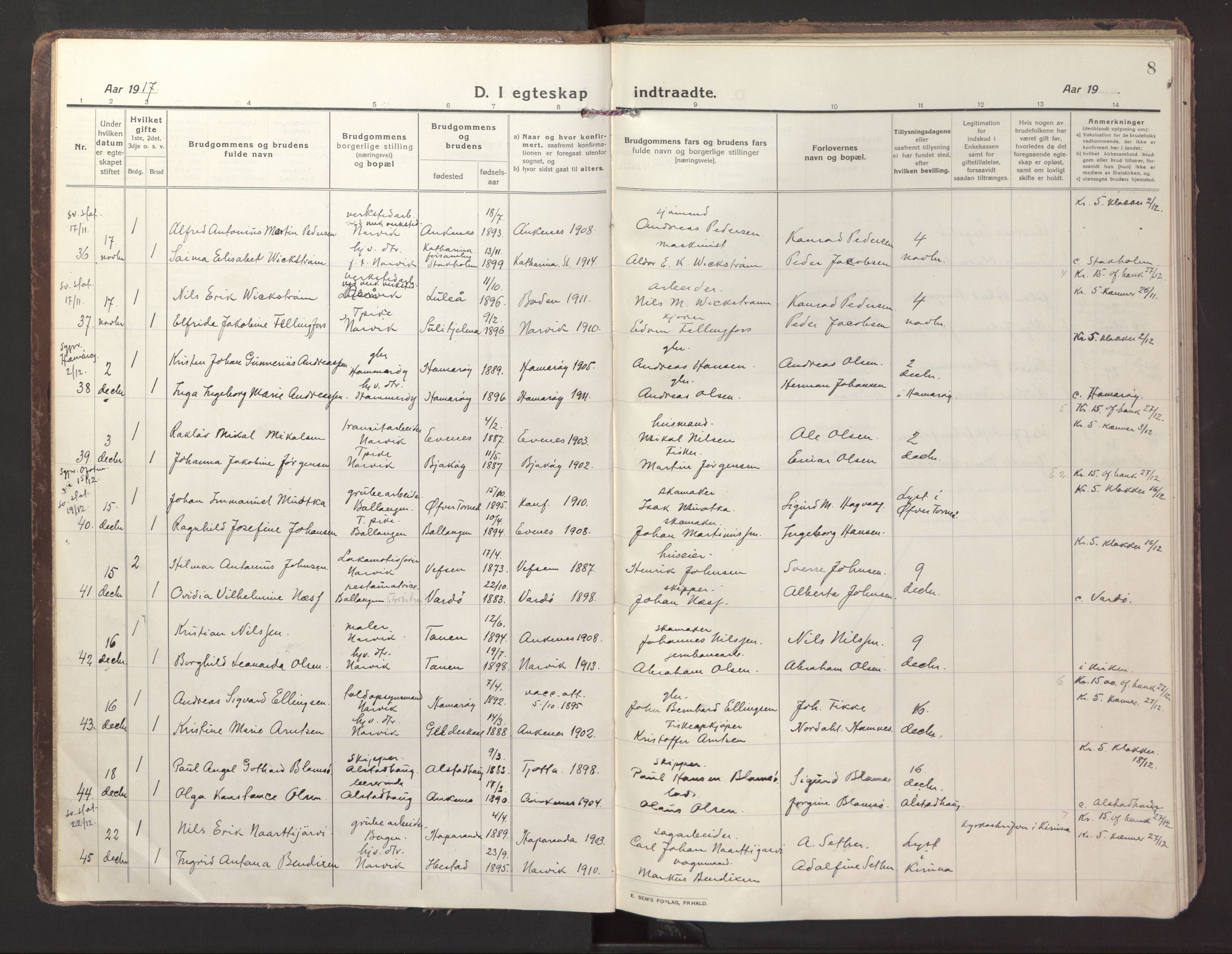 Ministerialprotokoller, klokkerbøker og fødselsregistre - Nordland, AV/SAT-A-1459/871/L1002: Parish register (official) no. 871A18, 1917-1926, p. 8