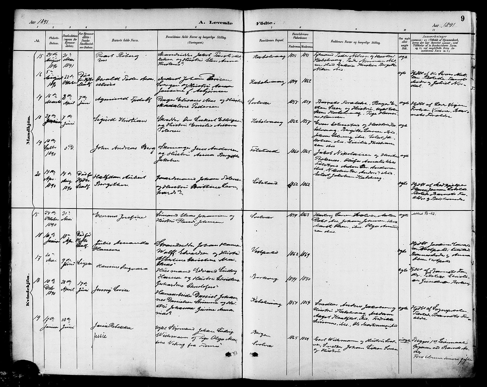 Ministerialprotokoller, klokkerbøker og fødselsregistre - Nordland, SAT/A-1459/874/L1060: Parish register (official) no. 874A04, 1890-1899, p. 9