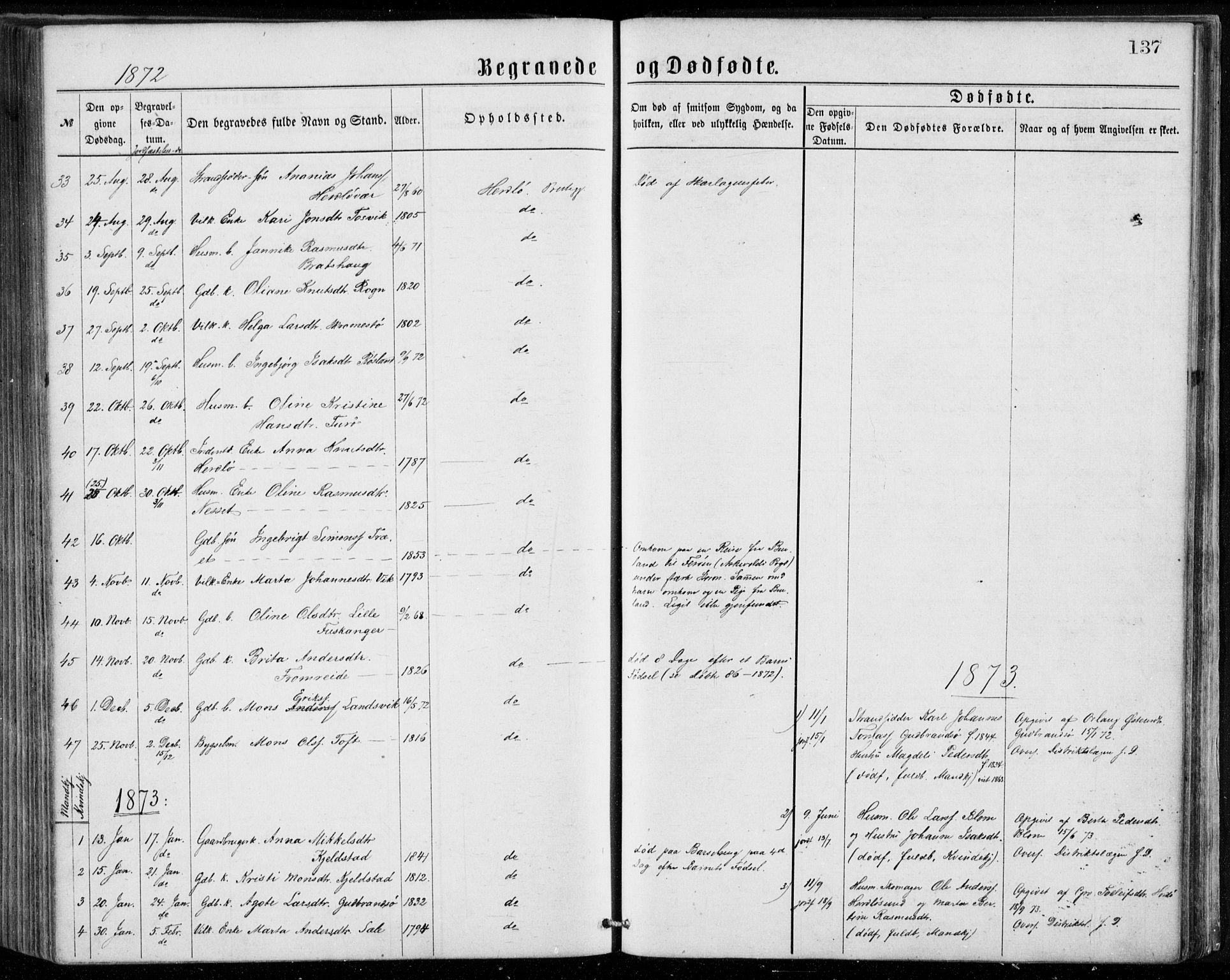 Herdla Sokneprestembete, SAB/A-75701/H/Haa: Parish register (official) no. A 2, 1869-1877, p. 137