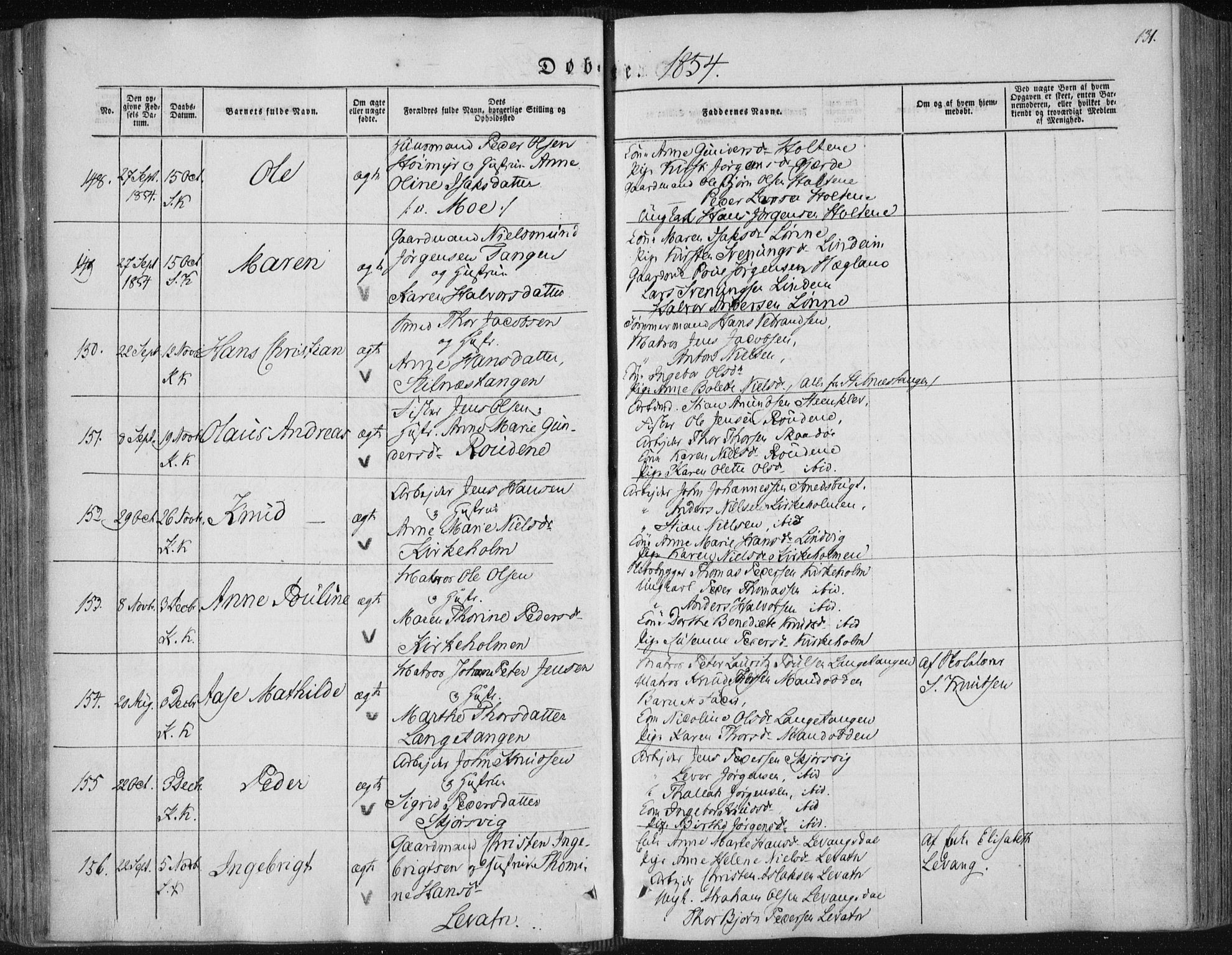 Sannidal kirkebøker, SAKO/A-296/F/Fa/L0008: Parish register (official) no. 8, 1847-1862, p. 131