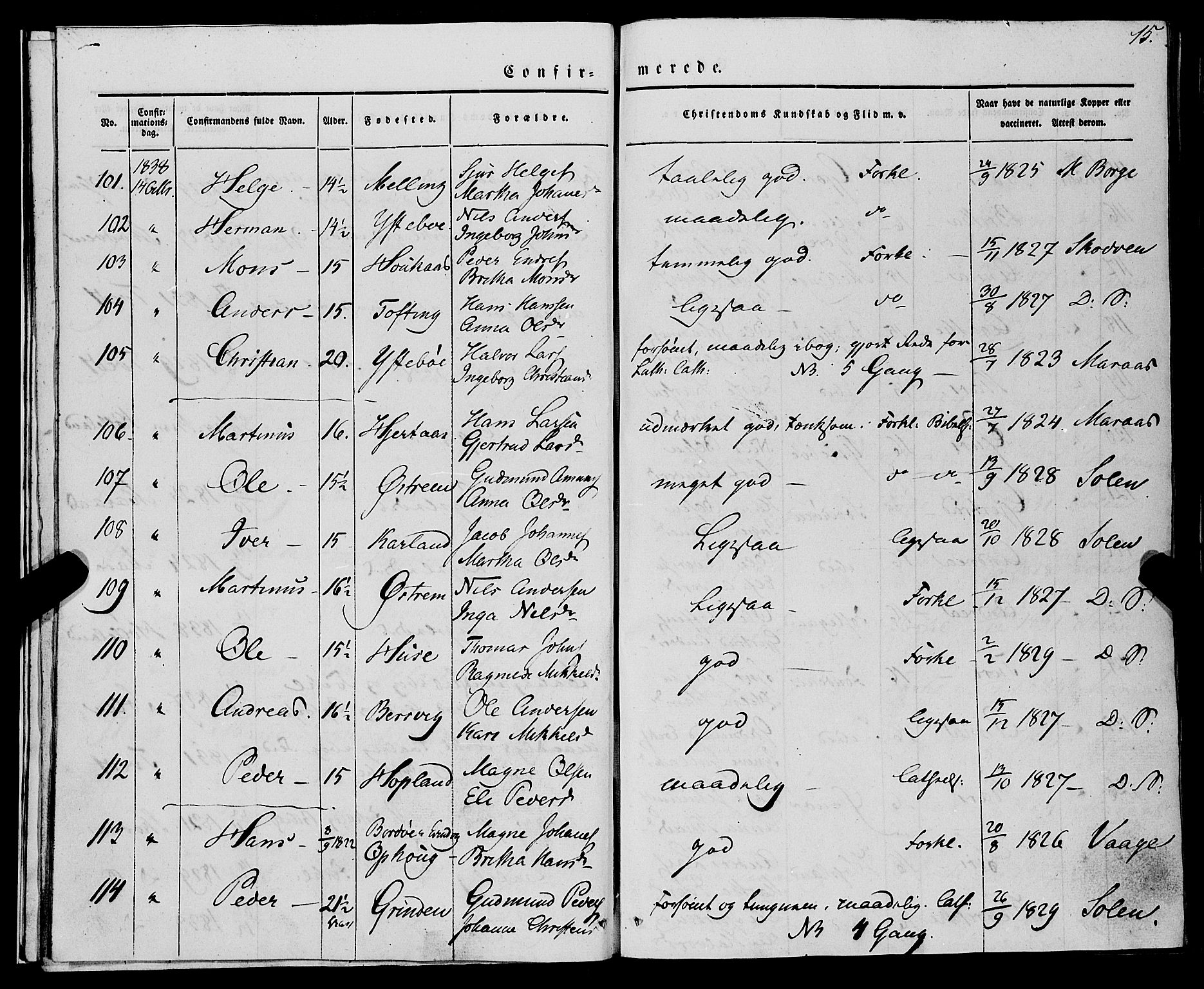 Lindås Sokneprestembete, AV/SAB-A-76701/H/Haa/Haaa/L0012: Parish register (official) no. A 12, 1836-1848, p. 15