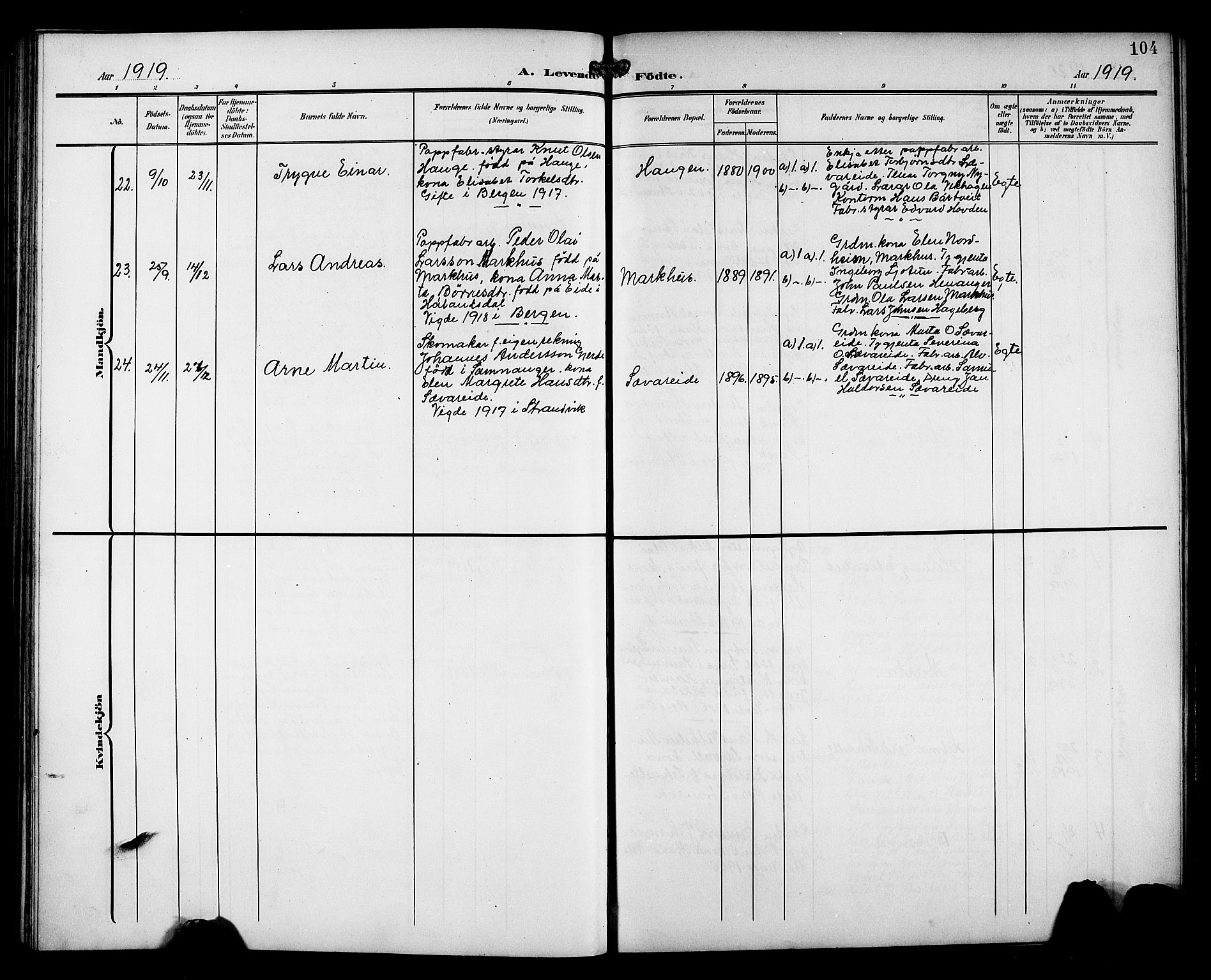 Fusa sokneprestembete, AV/SAB-A-75401/H/Hab: Parish register (copy) no. C 3, 1903-1920, p. 104