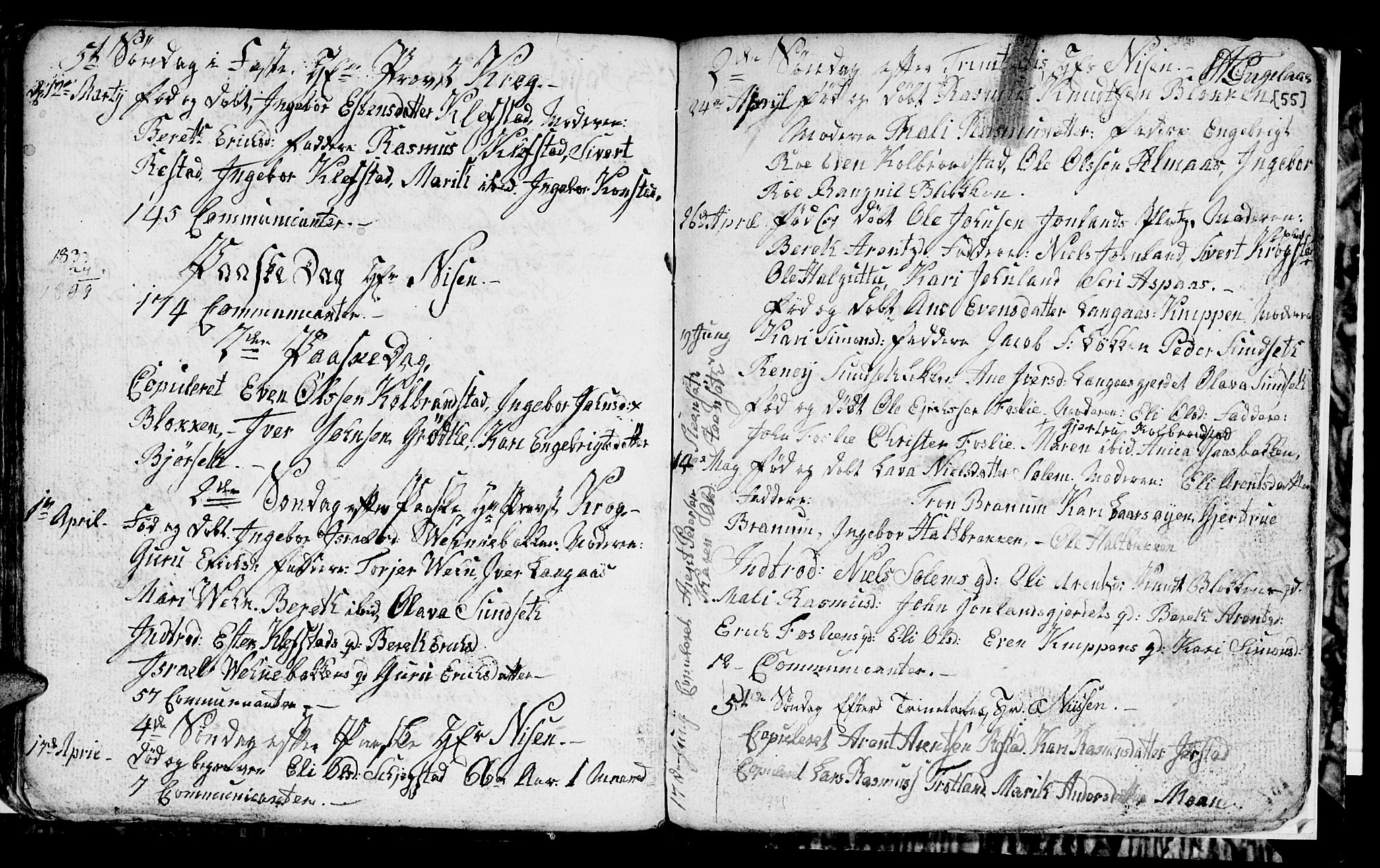 Ministerialprotokoller, klokkerbøker og fødselsregistre - Sør-Trøndelag, SAT/A-1456/694/L1129: Parish register (copy) no. 694C01, 1793-1815, p. 55