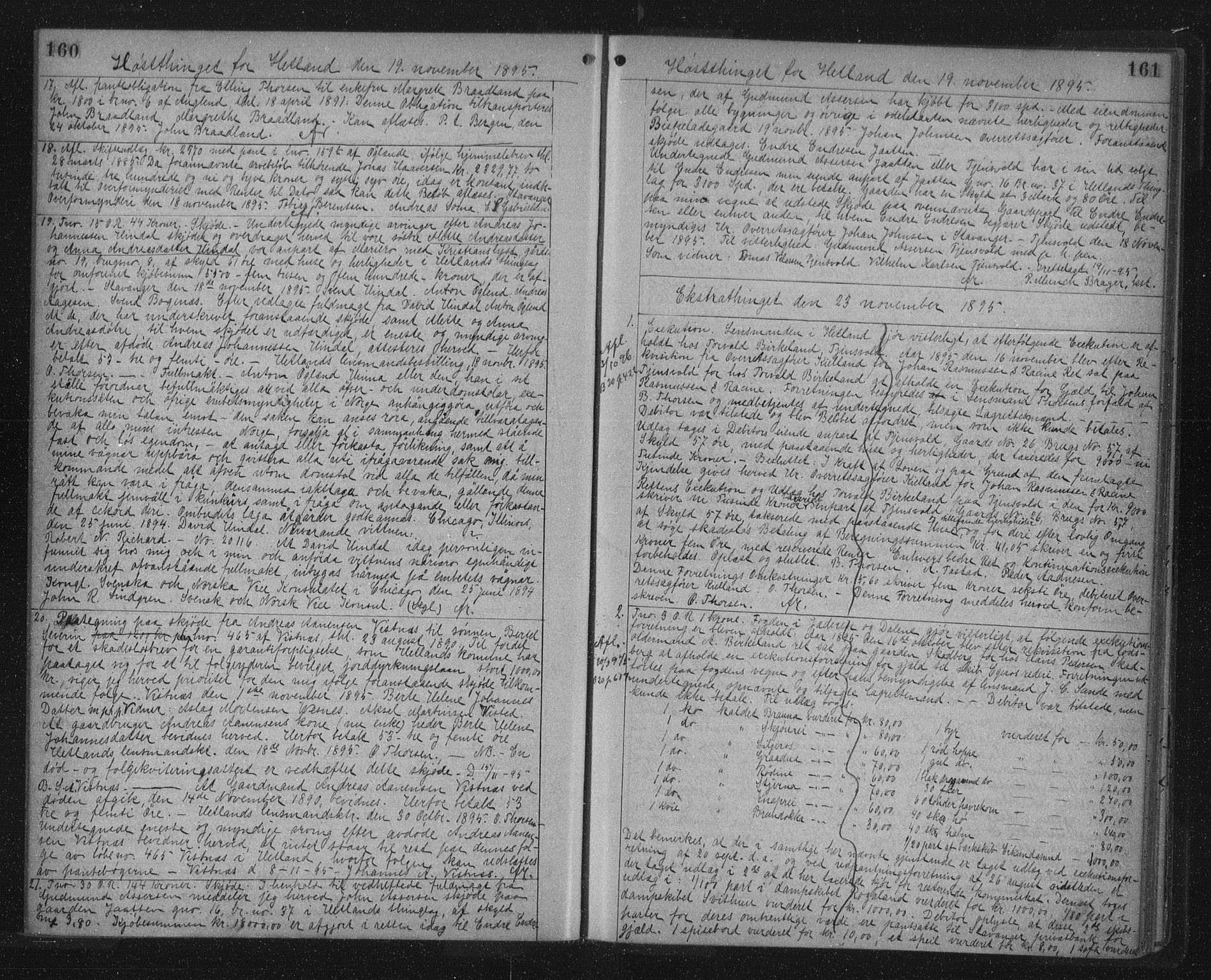 Jæren sorenskriveri, SAST/A-100310/01/4/41/41BF/L0013: Mortgage book no. 20a, 1895-1896, p. 160-161