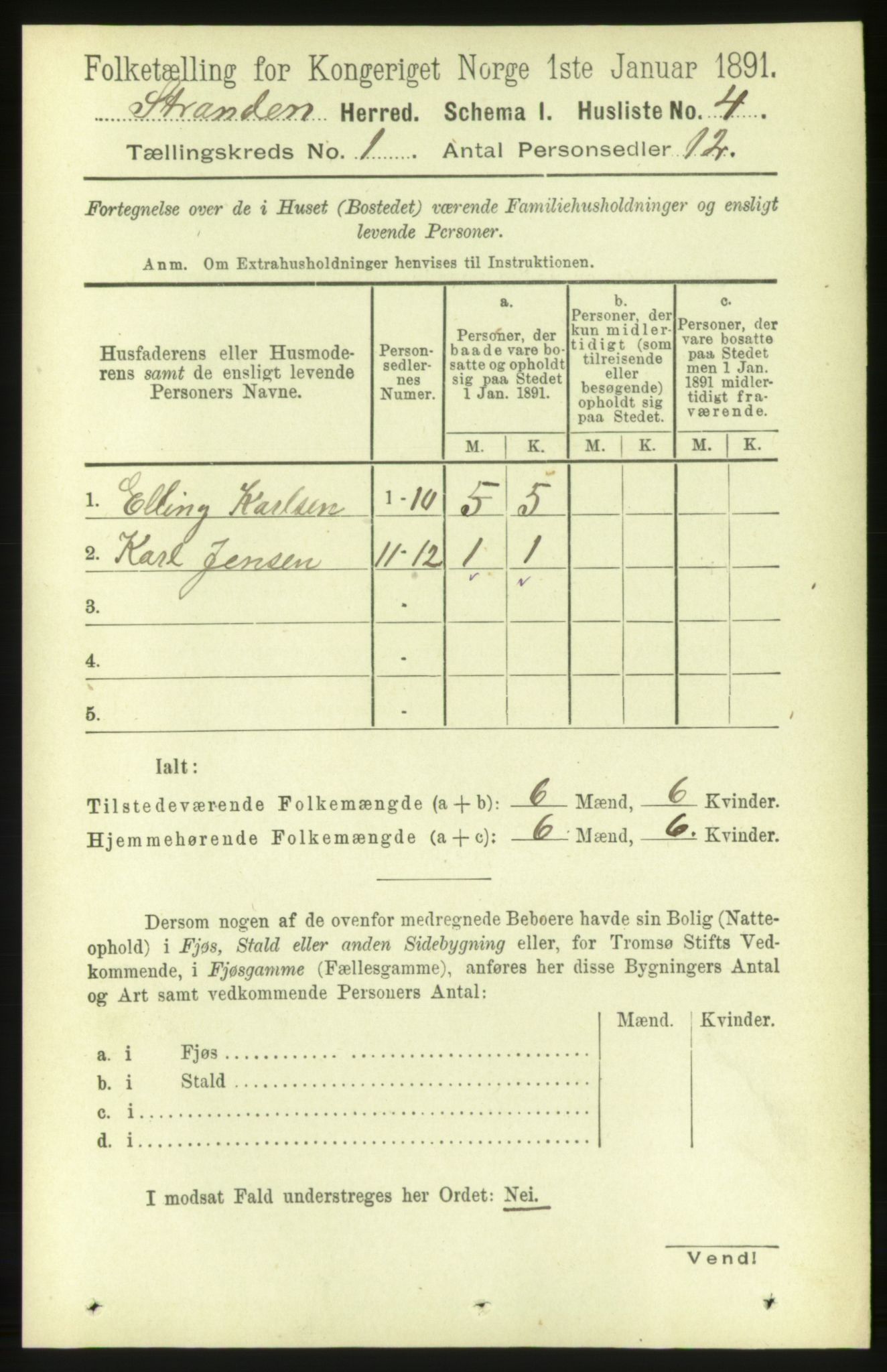 RA, 1891 census for 1525 Stranda, 1891, p. 23